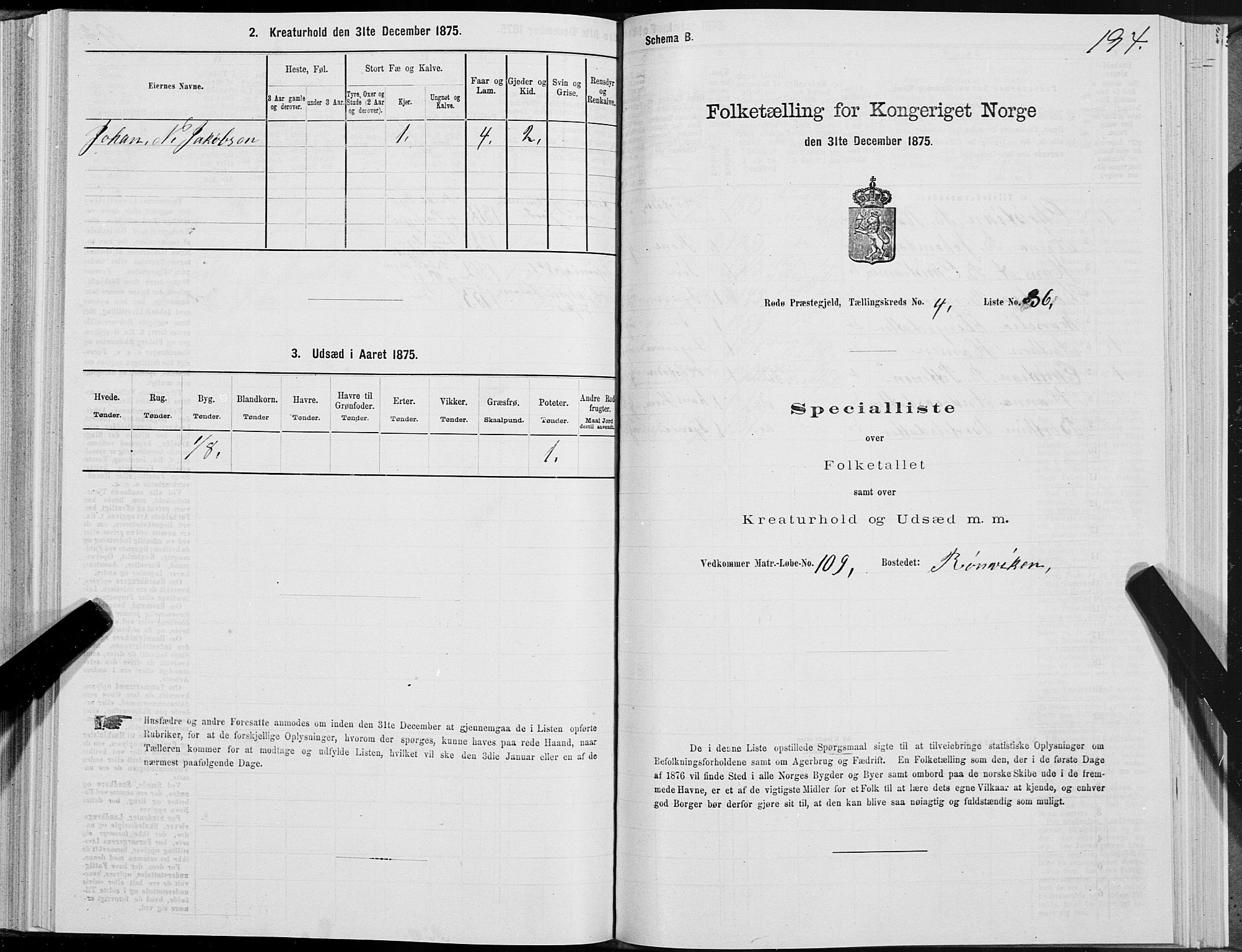 SAT, 1875 census for 1836P Rødøy, 1875, p. 2194