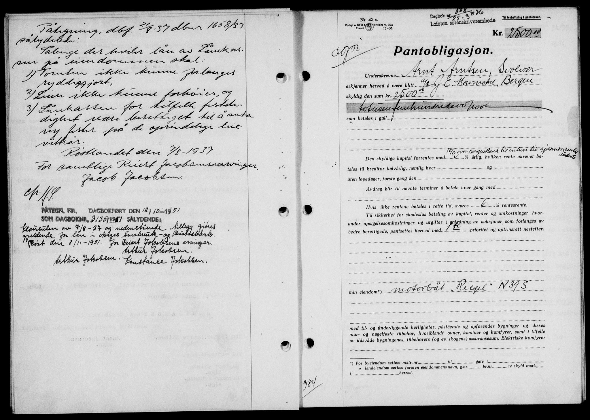 Lofoten sorenskriveri, SAT/A-0017/1/2/2C/L0033b: Mortgage book no. 33b, 1936-1936, Diary no: : 568/1936
