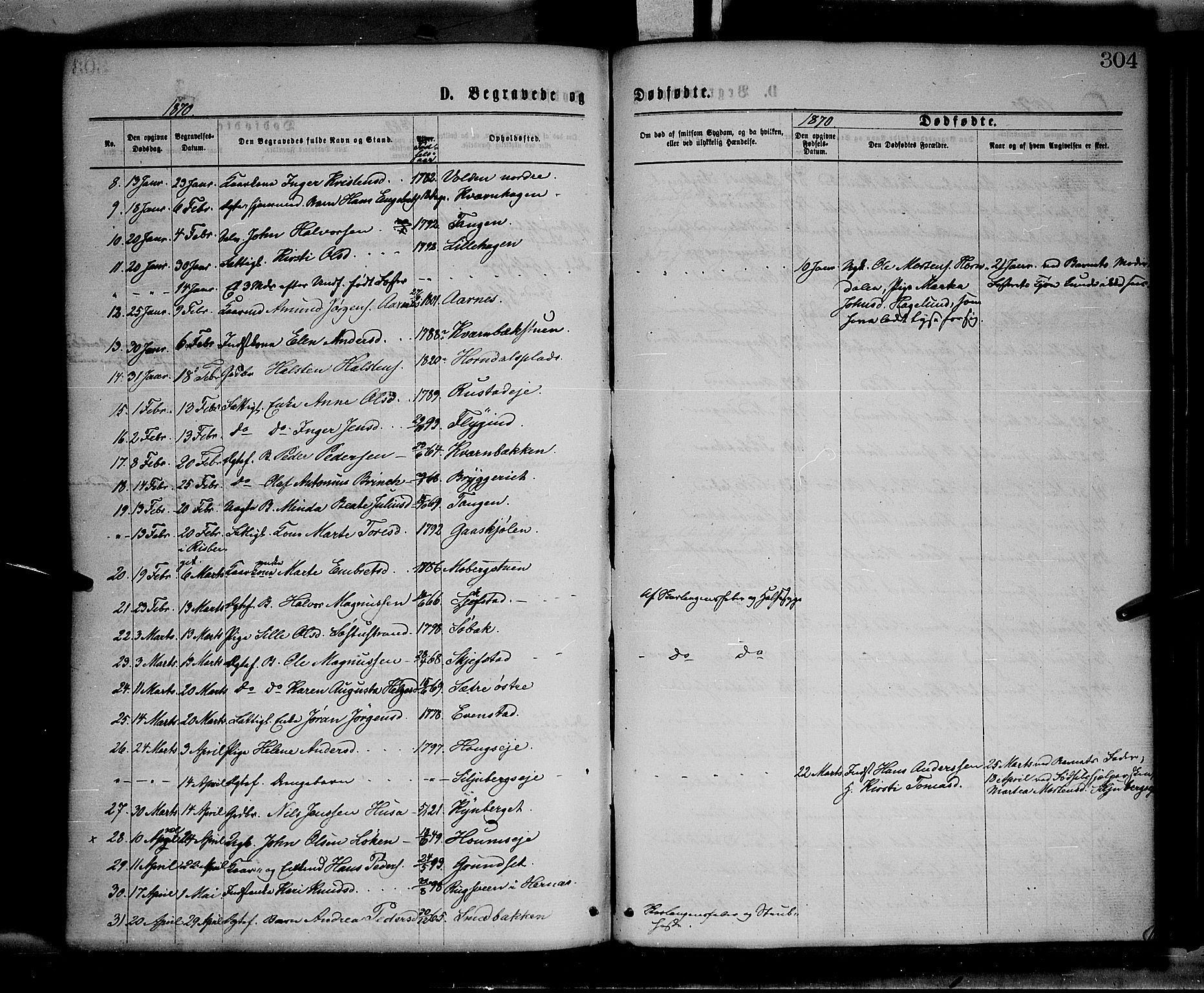 Elverum prestekontor, AV/SAH-PREST-044/H/Ha/Haa/L0011: Parish register (official) no. 11, 1869-1879, p. 304