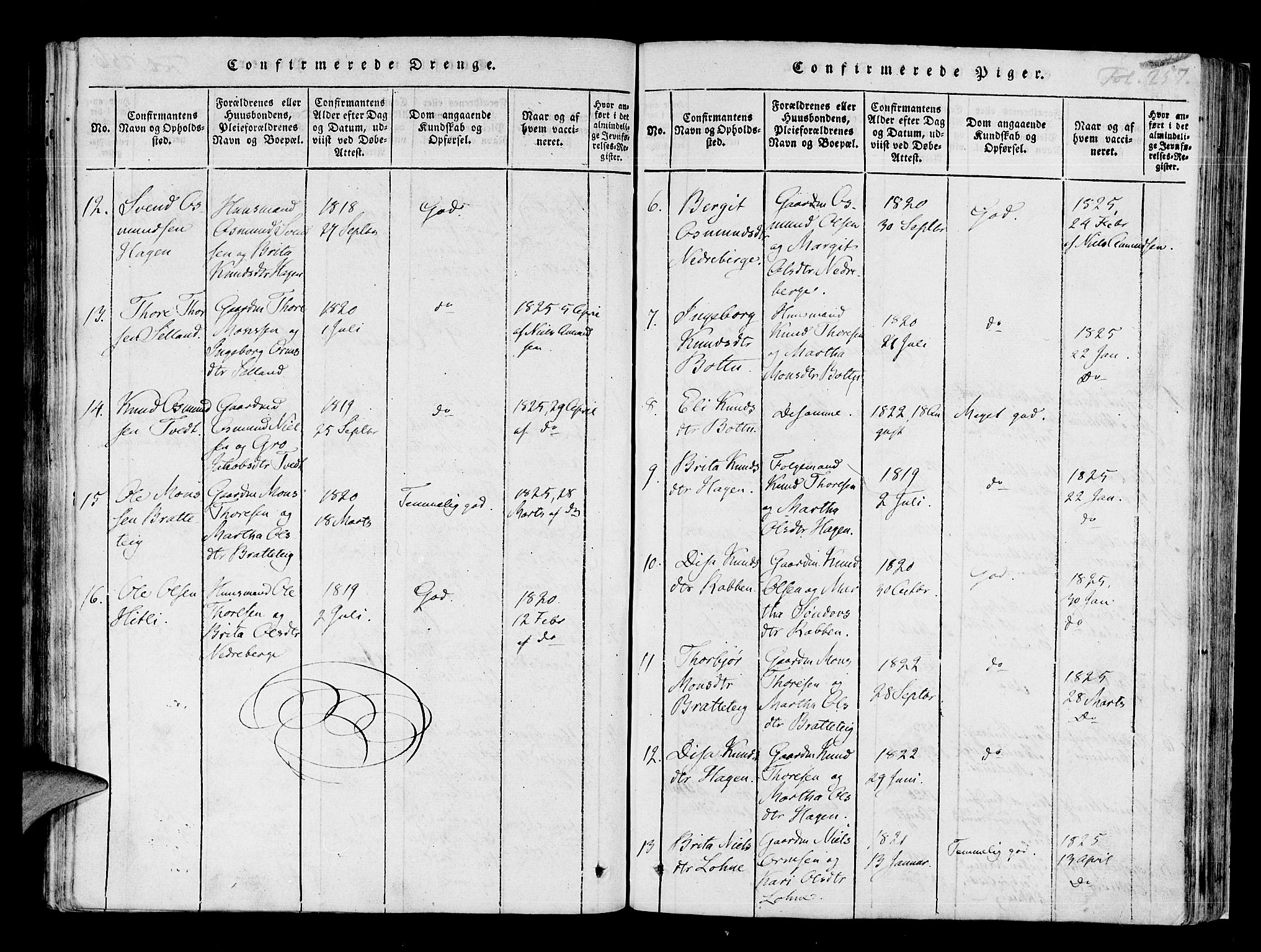 Røldal sokneprestembete, AV/SAB-A-100247: Parish register (official) no. A 2, 1817-1856, p. 257