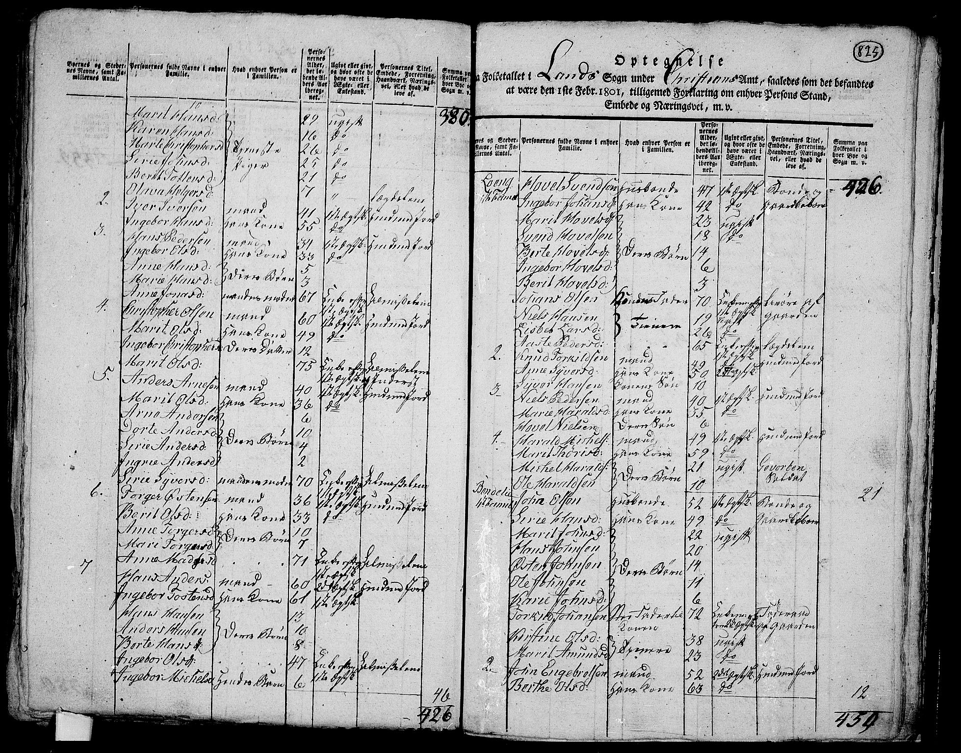 RA, 1801 census for 0536P Land, 1801, p. 824b-825a