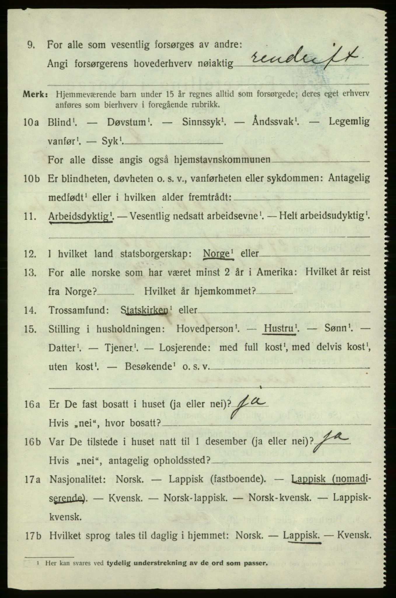 SATØ, 1920 census for Kautokeino, 1920, p. 1936