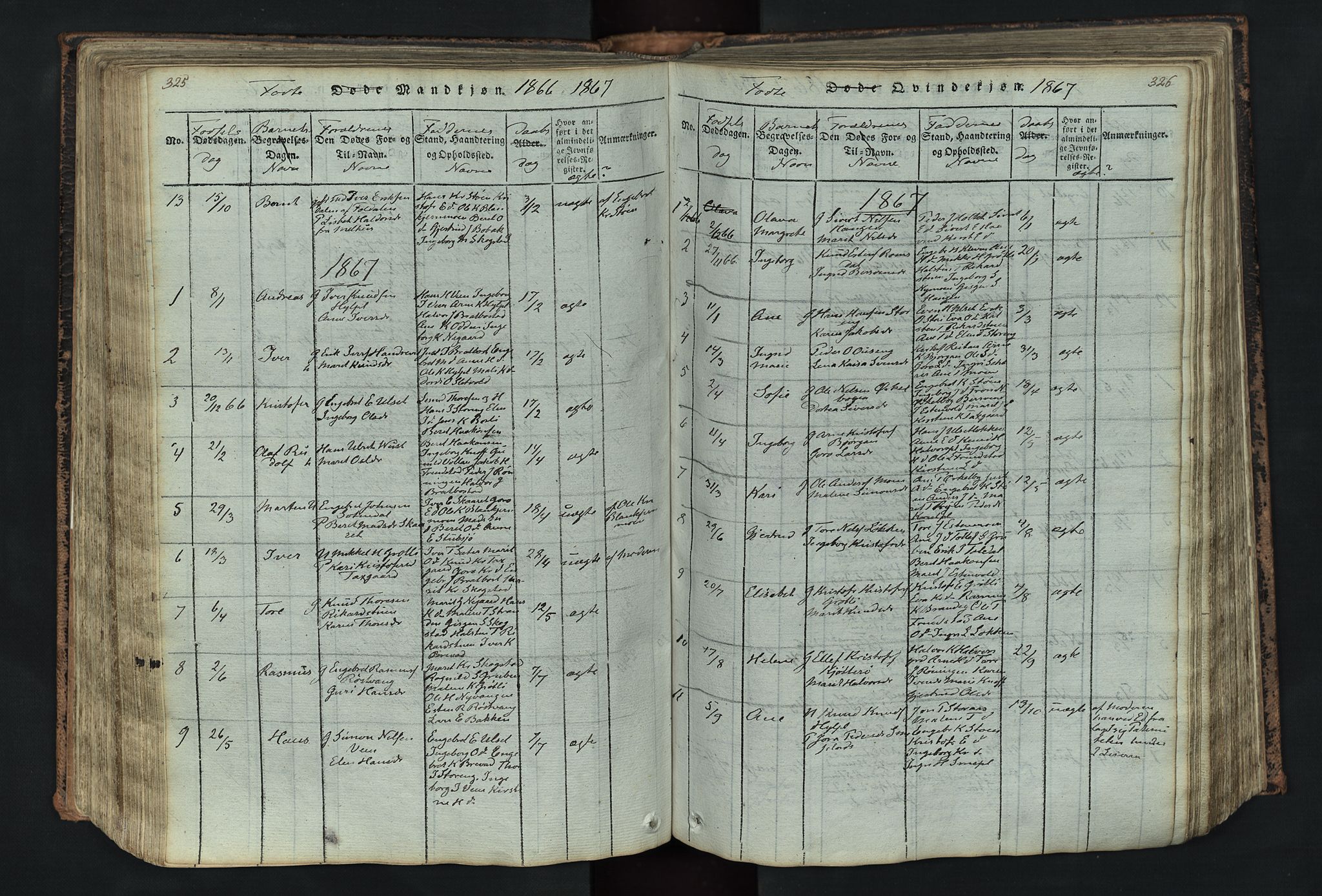 Kvikne prestekontor, SAH/PREST-064/H/Ha/Hab/L0001: Parish register (copy) no. 1, 1815-1895, p. 325-326