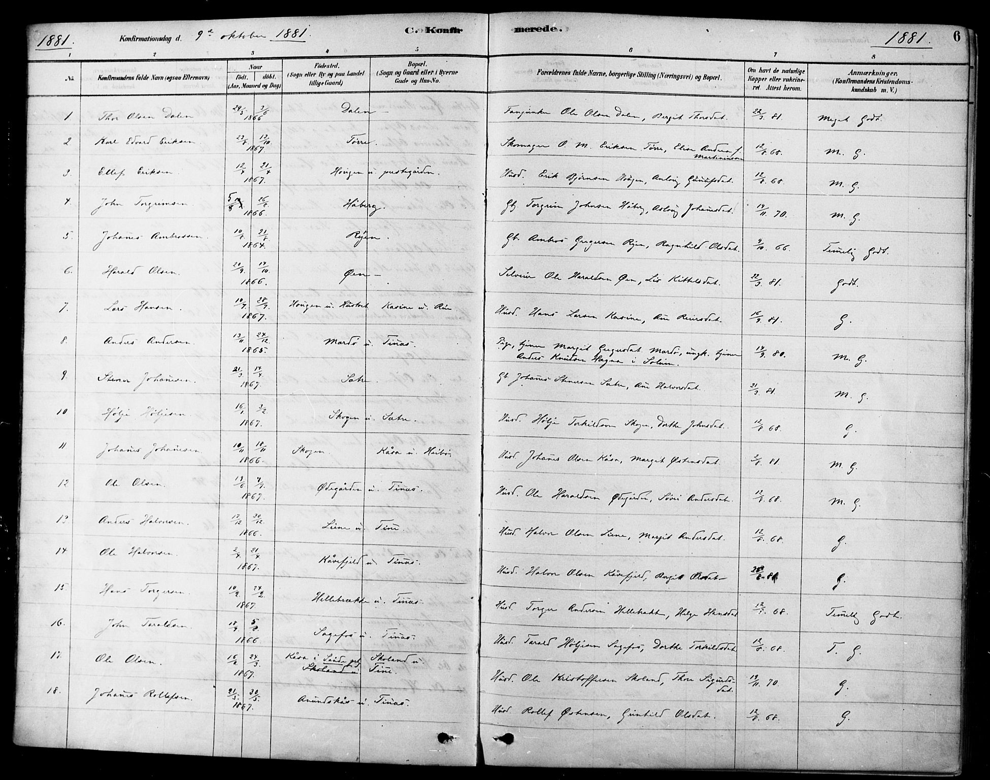 Heddal kirkebøker, SAKO/A-268/F/Fa/L0009: Parish register (official) no. I 9, 1878-1903, p. 6