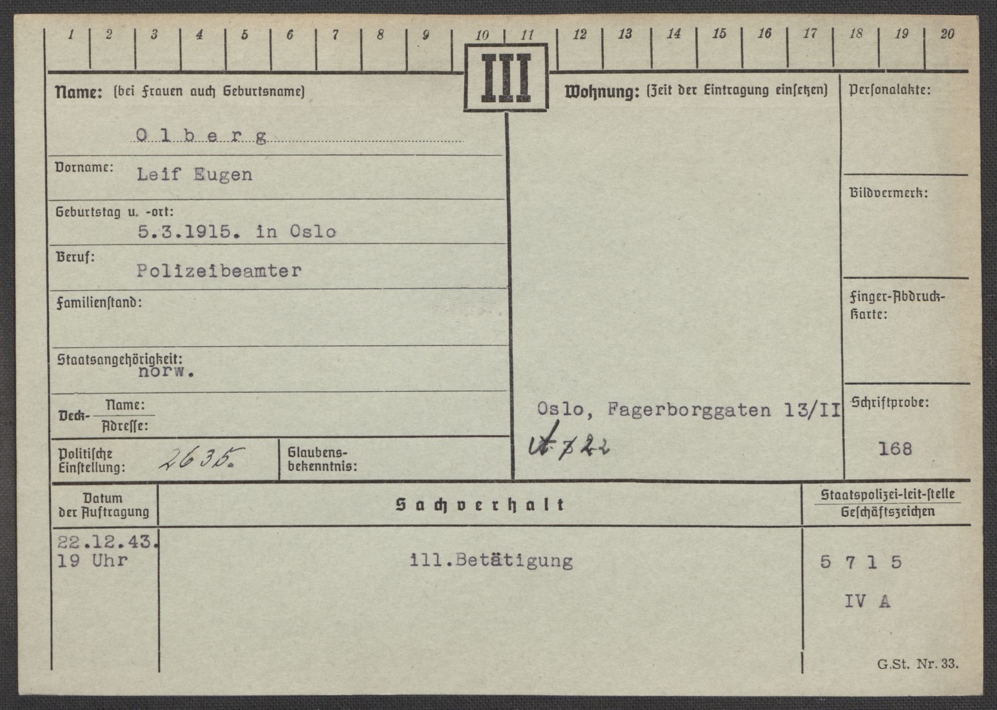 Befehlshaber der Sicherheitspolizei und des SD, RA/RAFA-5969/E/Ea/Eaa/L0008: Register over norske fanger i Møllergata 19: Oelze-Ru, 1940-1945, p. 34