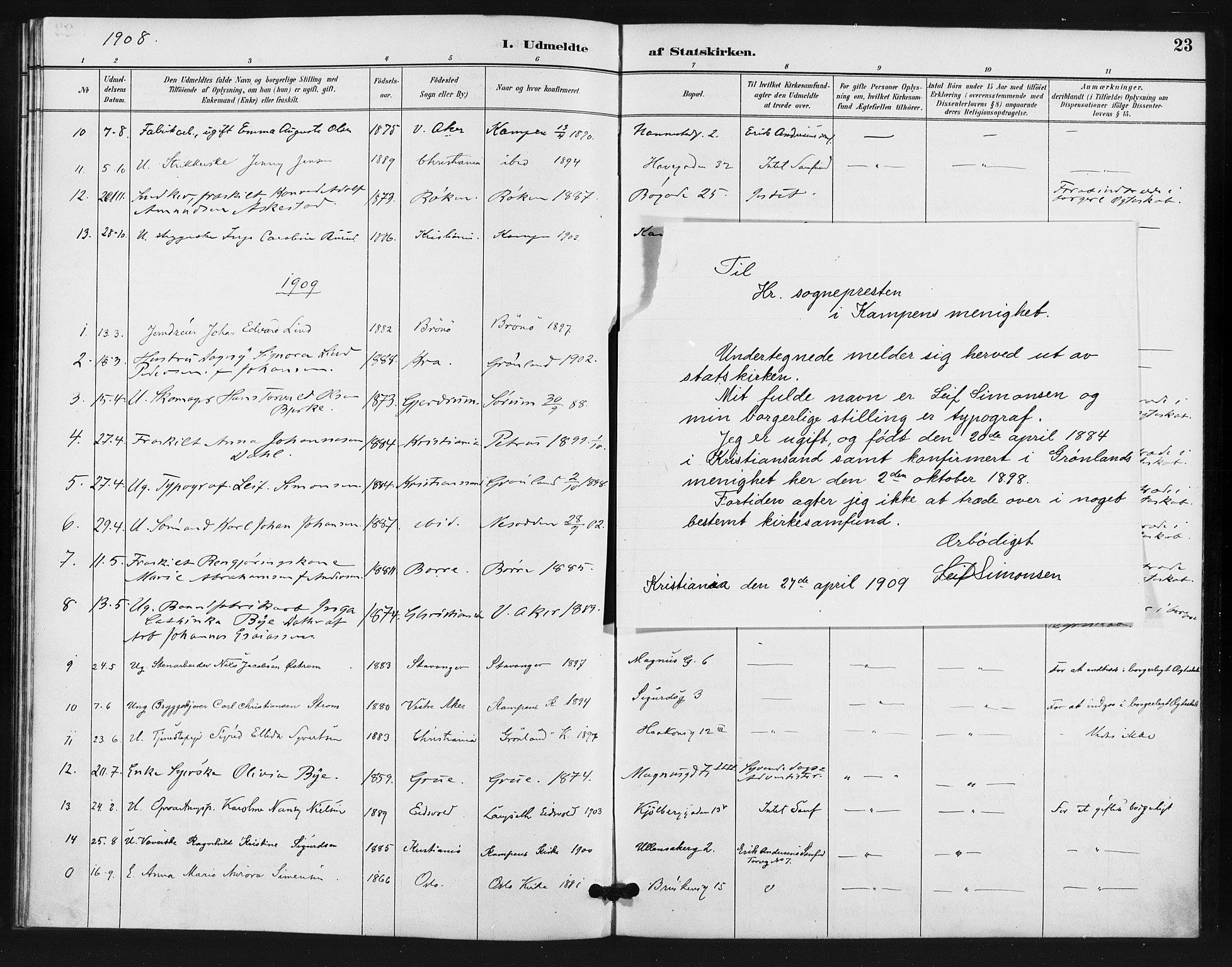 Kampen prestekontor Kirkebøker, AV/SAO-A-10853/F/Fb/L0002: Parish register (official) no. II 2, 1890-1911, p. 23