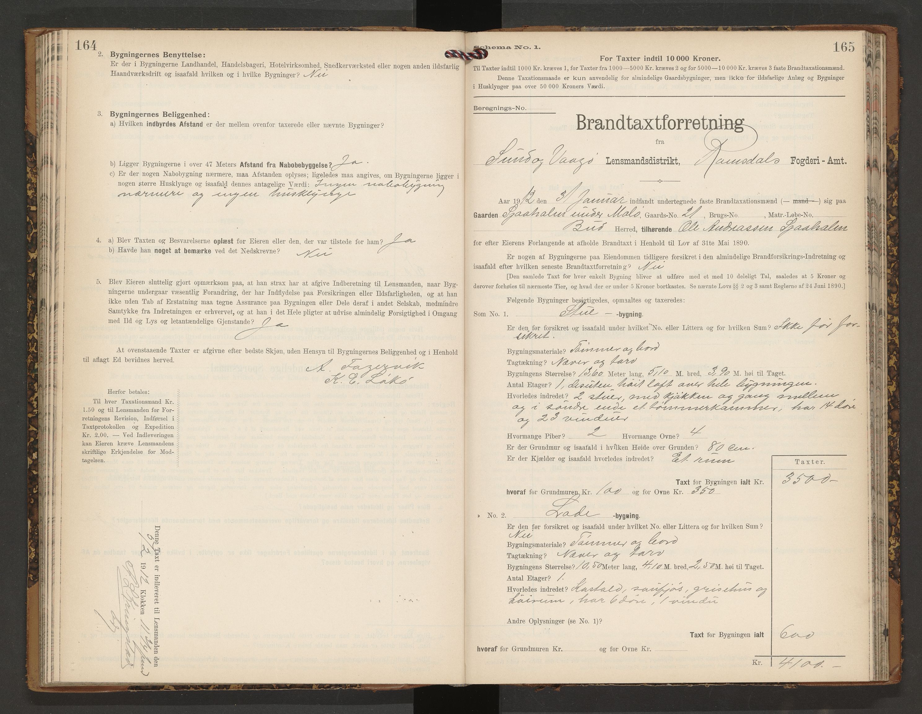Norges Brannkasse Vågøy og Sund, AV/SAT-A-5504/Fb/L0002: Branntakstprotokoll, 1904-1913, p. 164-165