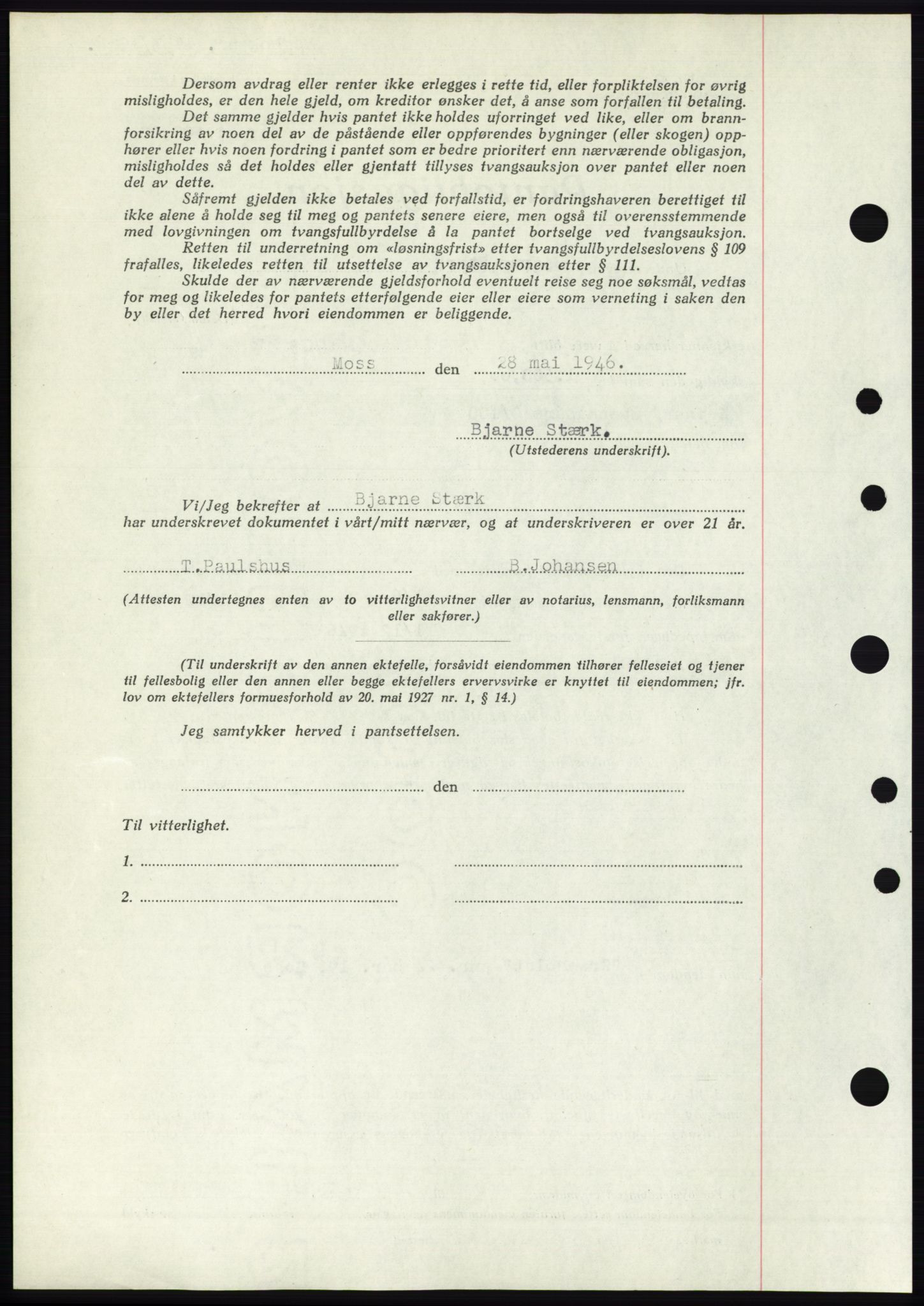 Moss sorenskriveri, SAO/A-10168: Mortgage book no. B15, 1946-1946, Diary no: : 1153/1946