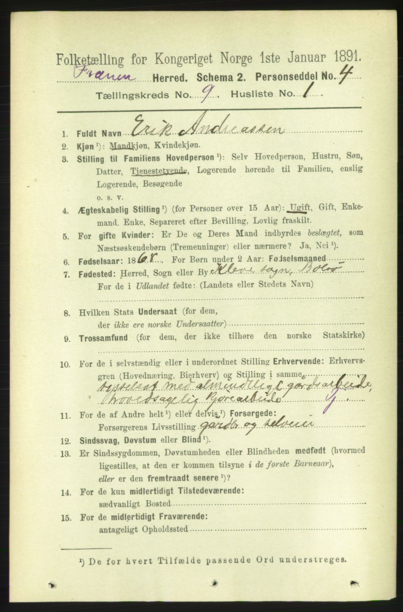 RA, 1891 census for 1548 Fræna, 1891, p. 2855