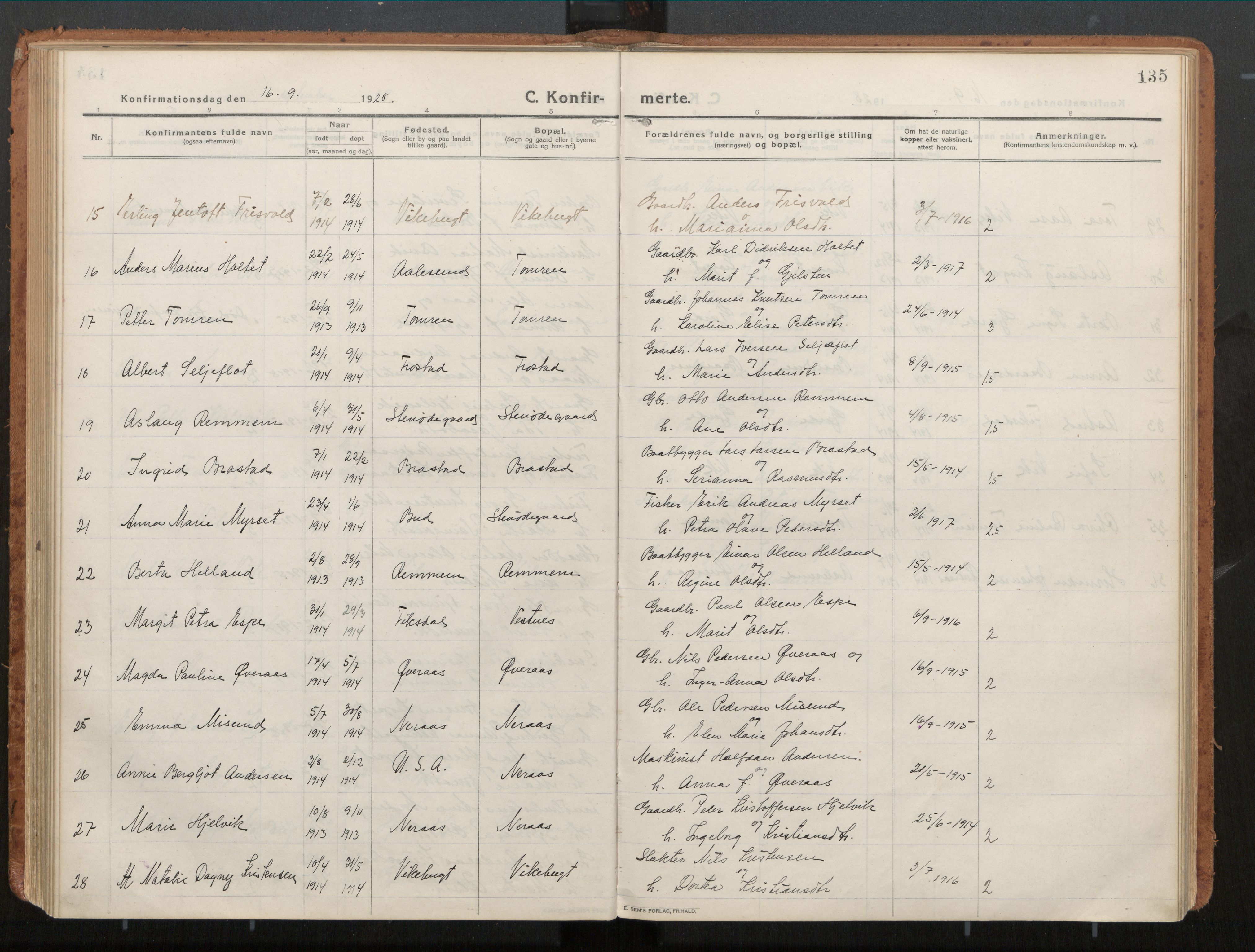 Ministerialprotokoller, klokkerbøker og fødselsregistre - Møre og Romsdal, AV/SAT-A-1454/539/L0534a: Parish register (official) no. 539A08, 1912-1935, p. 135