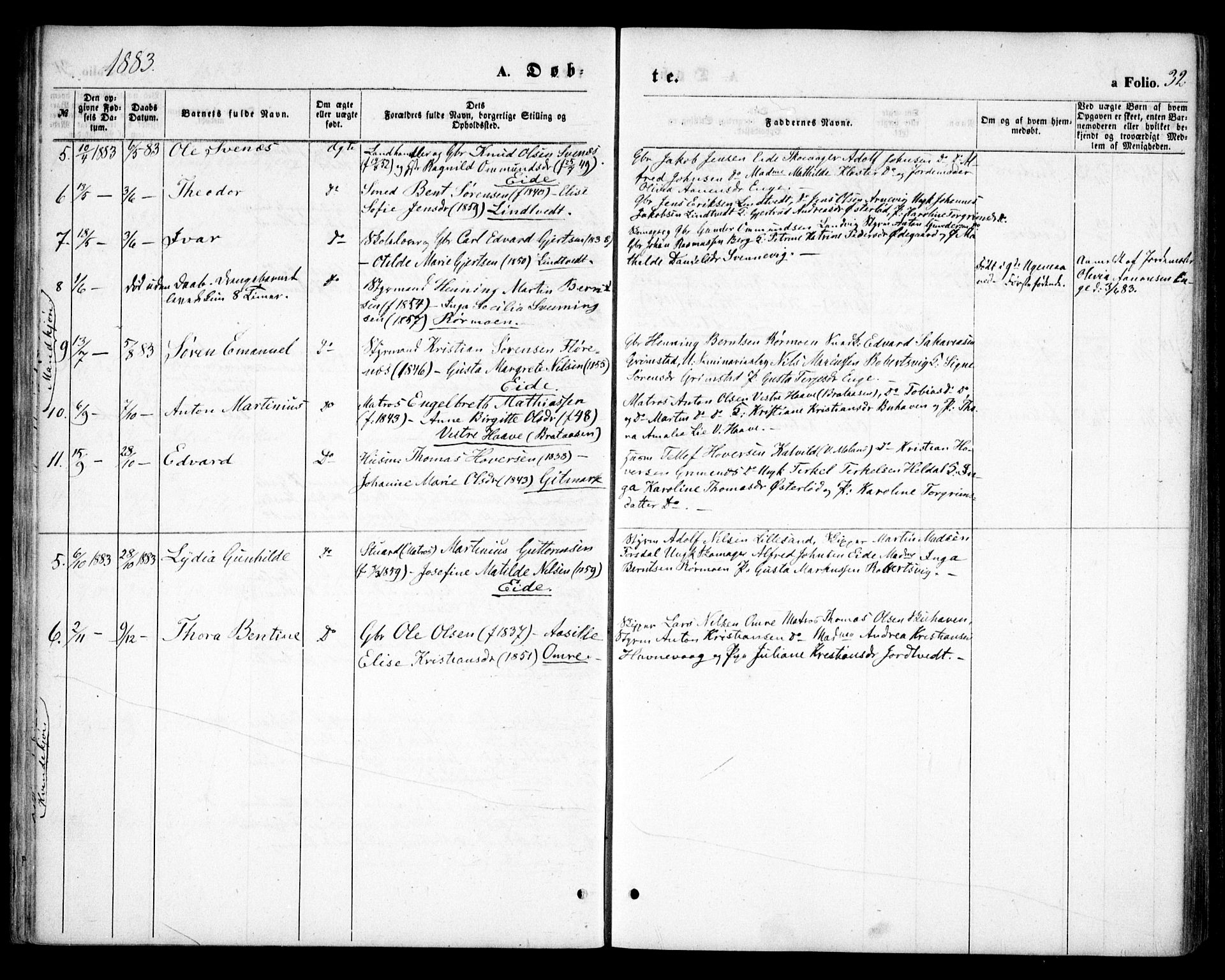 Hommedal sokneprestkontor, SAK/1111-0023/F/Fa/Faa/L0002: Parish register (official) no. A 2, 1861-1884, p. 32