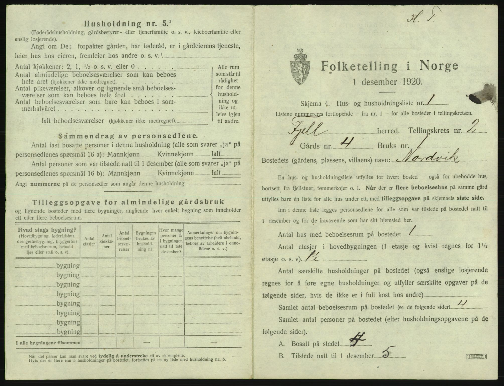 SAB, 1920 census for Fjell, 1920, p. 162