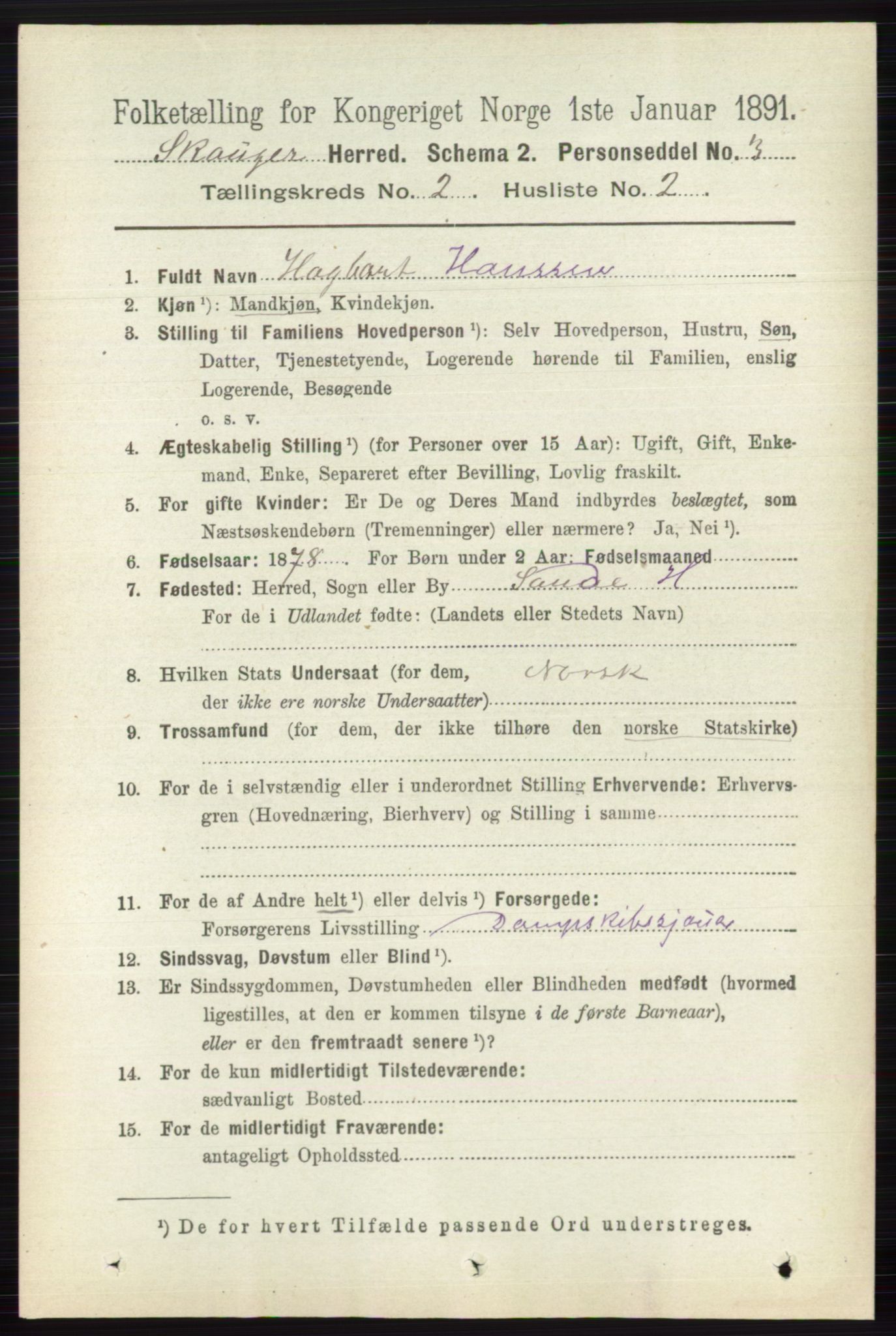 RA, 1891 census for 0712 Skoger, 1891, p. 863