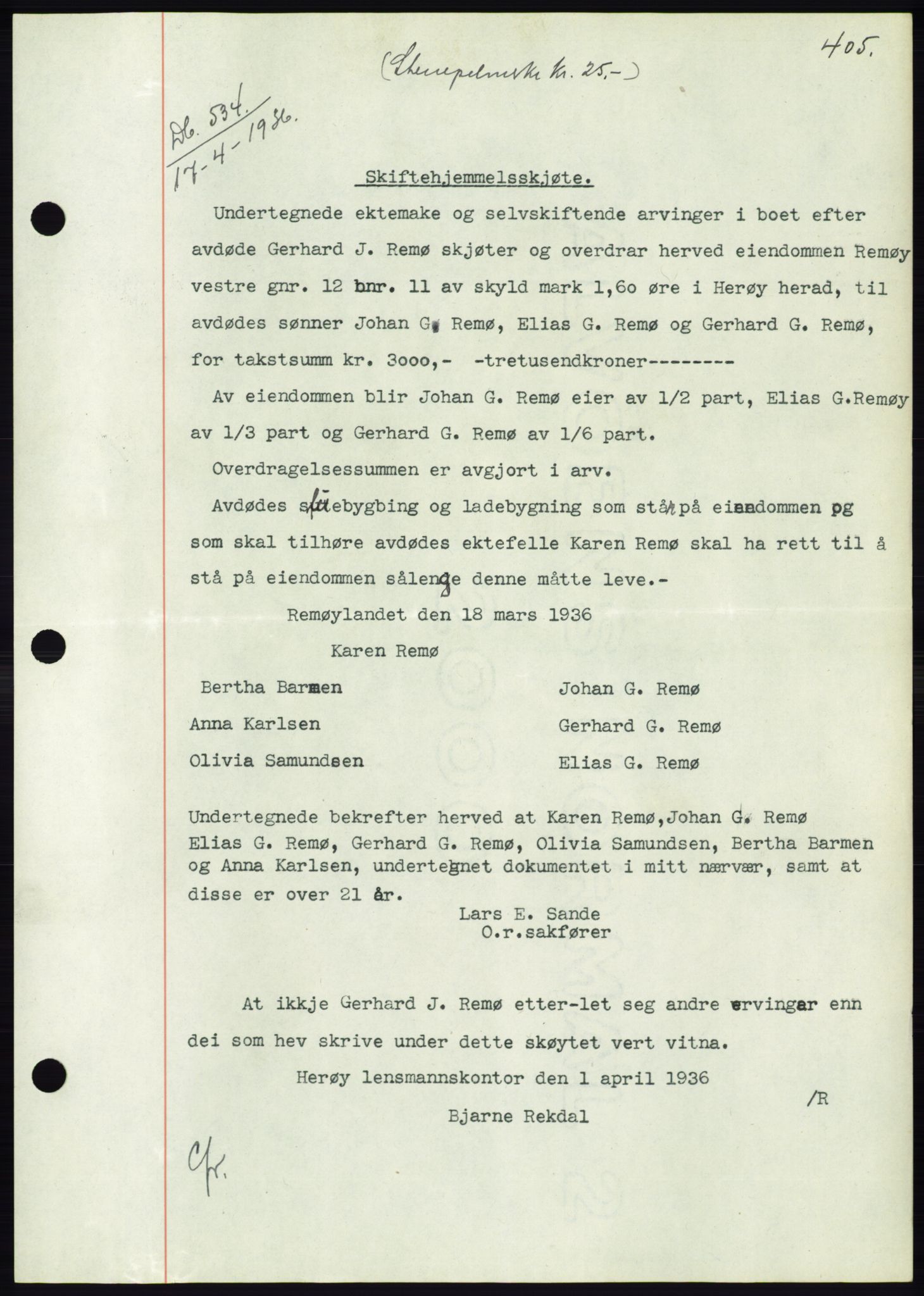 Søre Sunnmøre sorenskriveri, AV/SAT-A-4122/1/2/2C/L0060: Mortgage book no. 54, 1935-1936, Deed date: 17.04.1936