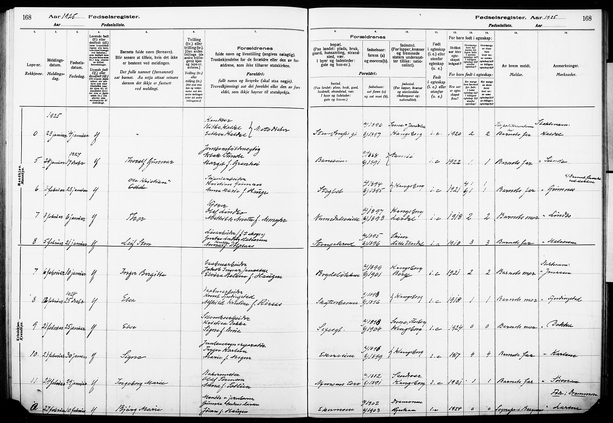 Kongsberg kirkebøker, AV/SAKO-A-22/J/Ja/L0001: Birth register no. I 1, 1916-1927, p. 168