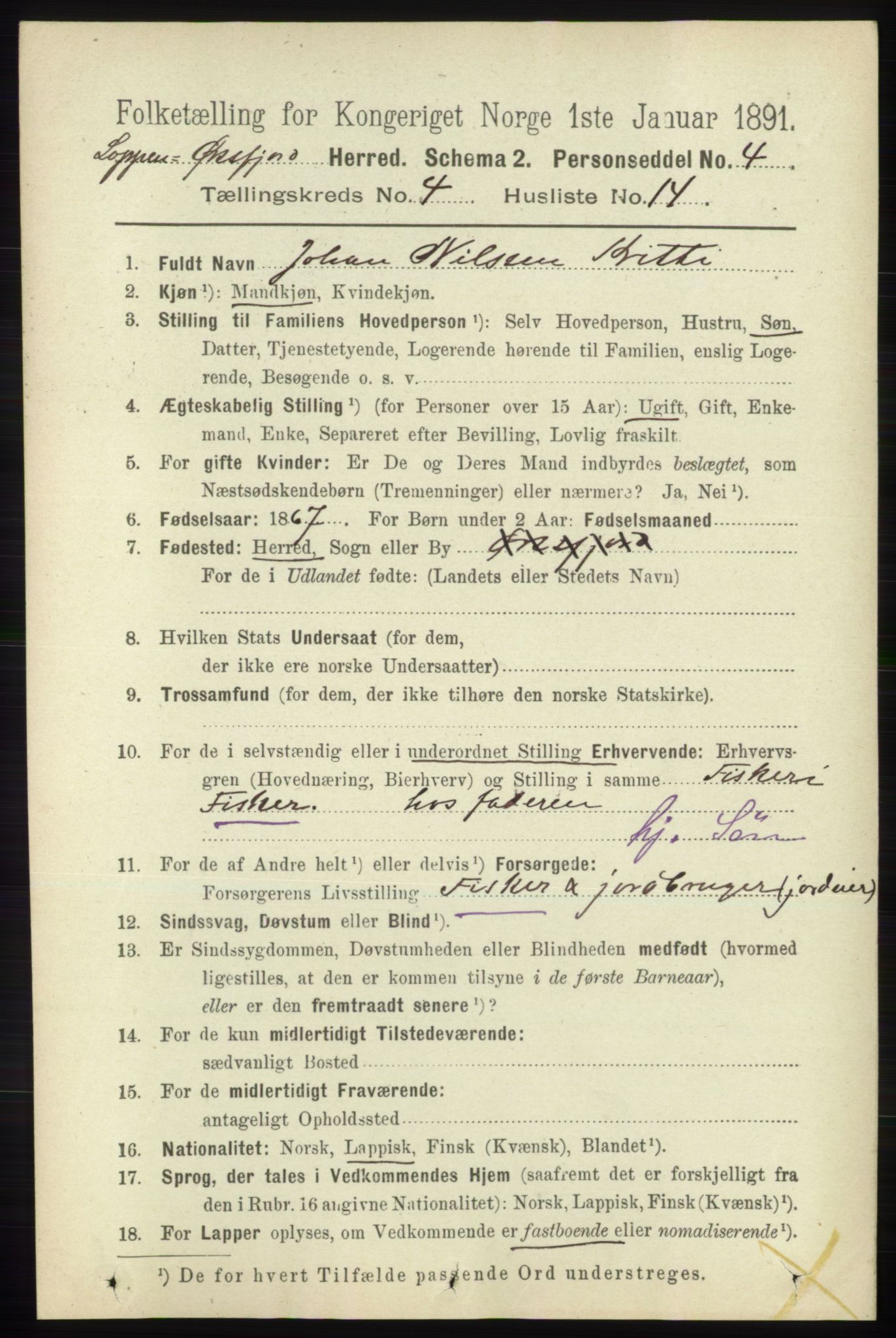 RA, 1891 census for 2014 Loppa, 1891, p. 947