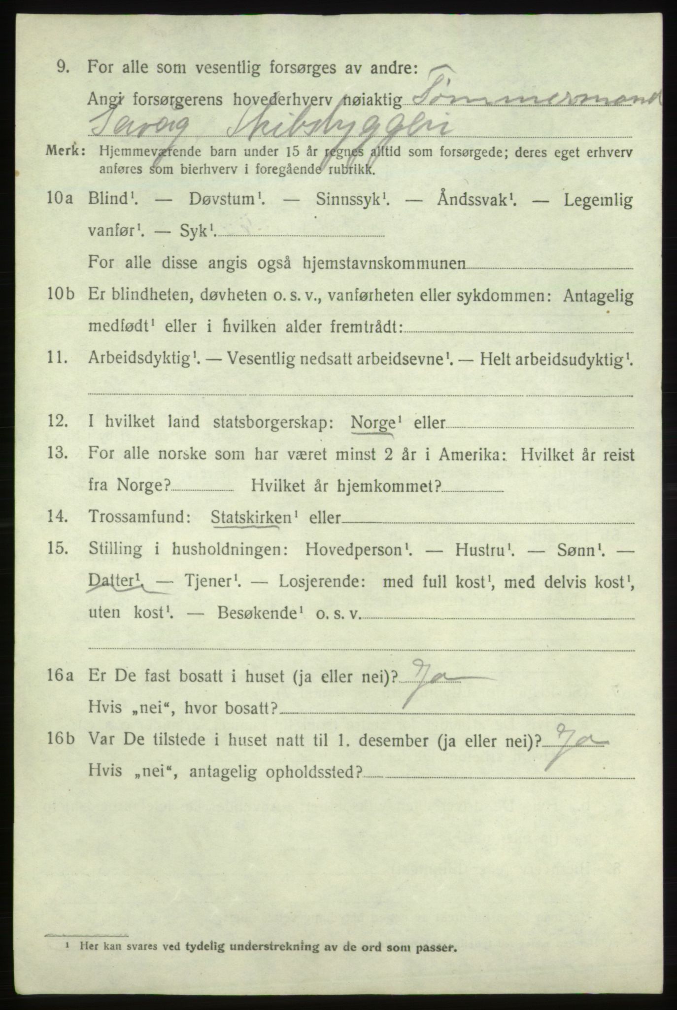 SAB, 1920 census for Fjelberg, 1920, p. 1260