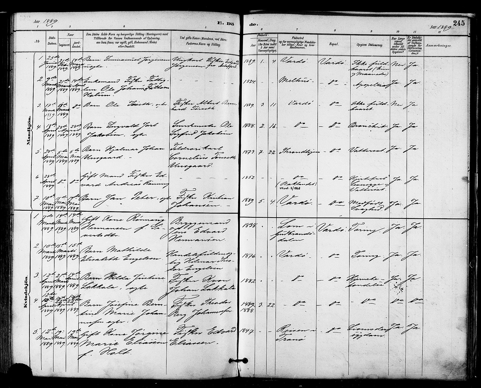 Vardø sokneprestkontor, SATØ/S-1332/H/Ha/L0007kirke: Parish register (official) no. 7, 1886-1897, p. 245