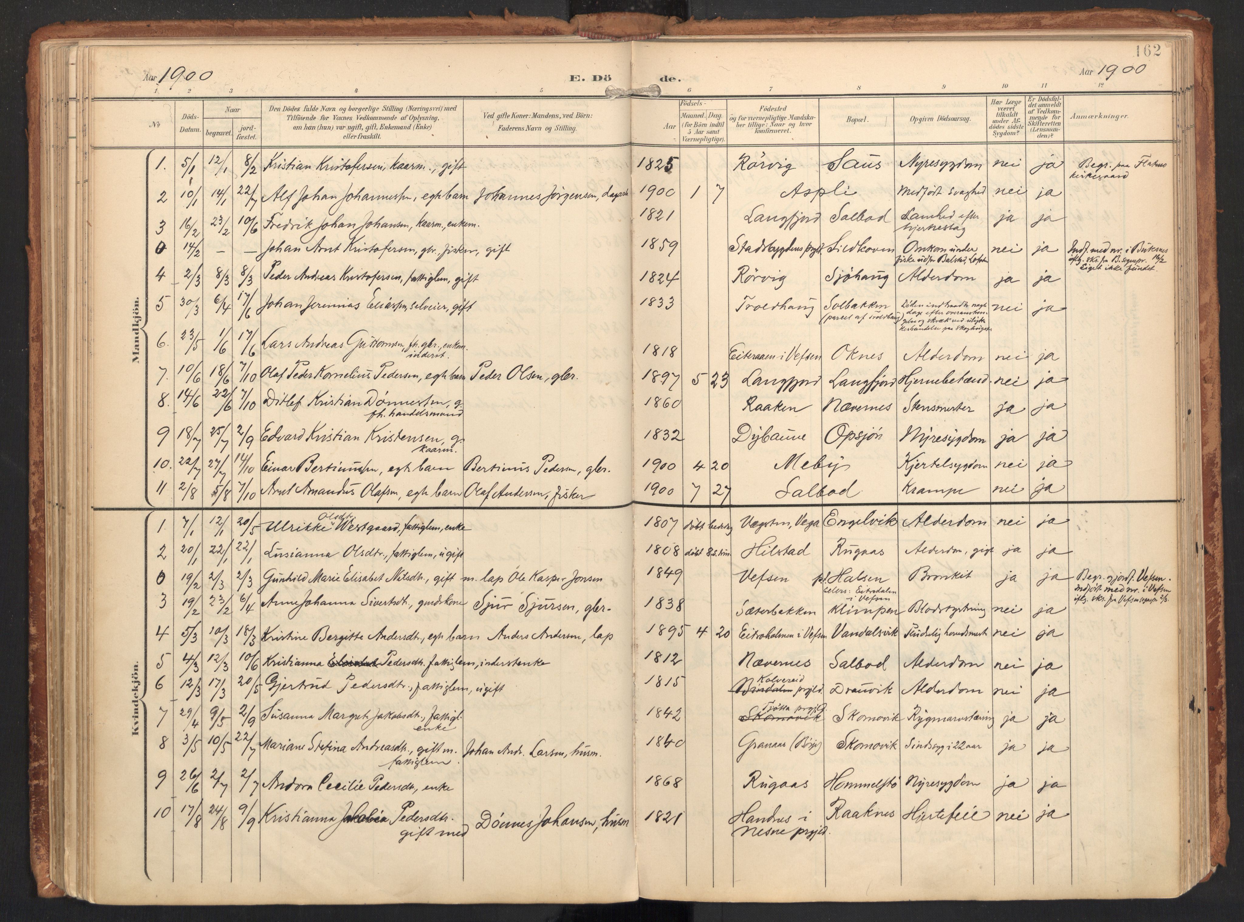 Ministerialprotokoller, klokkerbøker og fødselsregistre - Nordland, SAT/A-1459/814/L0227: Parish register (official) no. 814A08, 1899-1920, p. 162