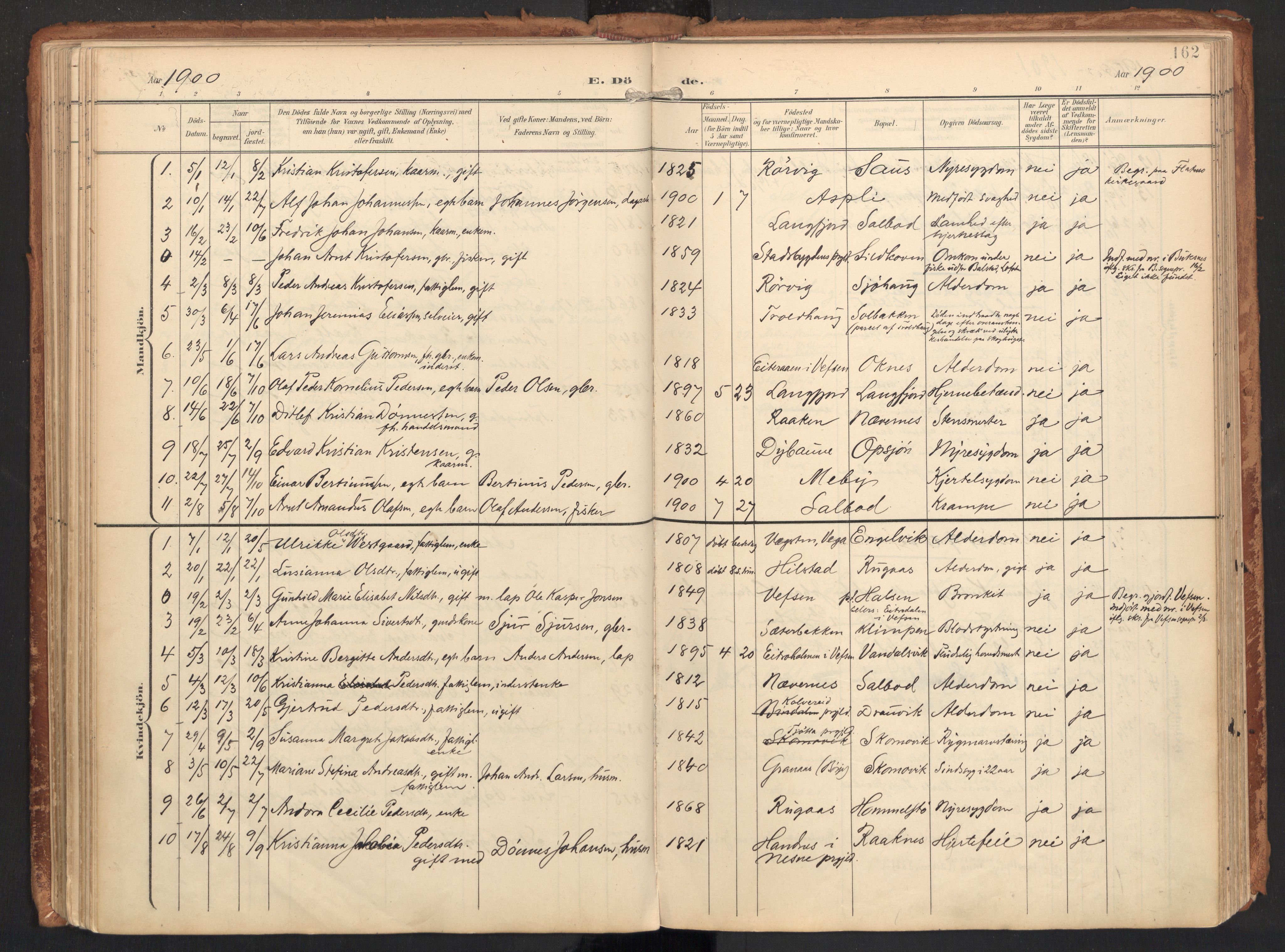 Ministerialprotokoller, klokkerbøker og fødselsregistre - Nordland, AV/SAT-A-1459/814/L0227: Parish register (official) no. 814A08, 1899-1920, p. 162