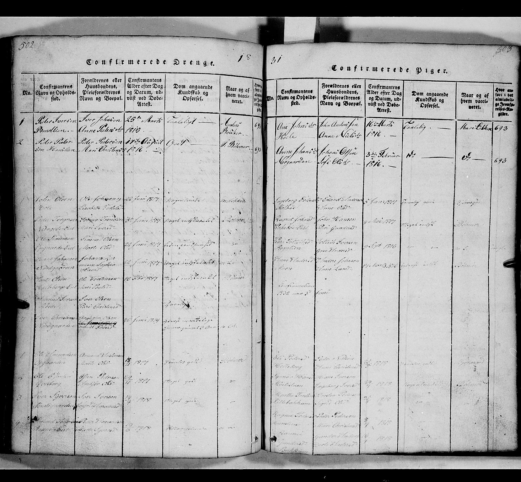 Gausdal prestekontor, SAH/PREST-090/H/Ha/Hab/L0002: Parish register (copy) no. 2, 1818-1874, p. 502-503