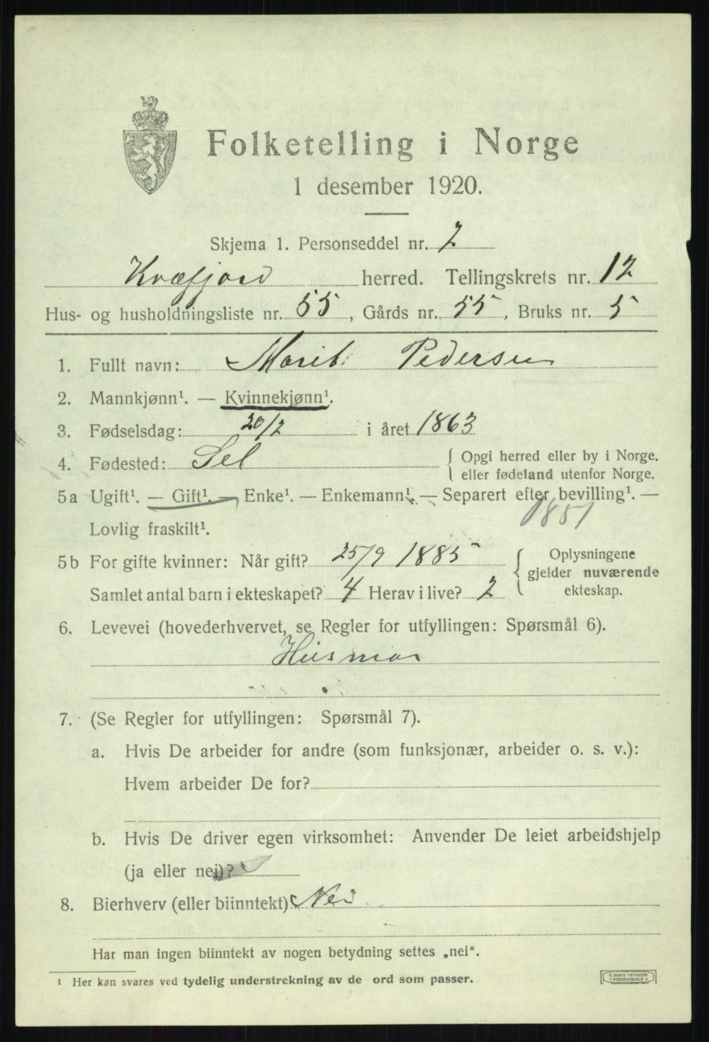 SATØ, 1920 census for Kvæfjord, 1920, p. 6309