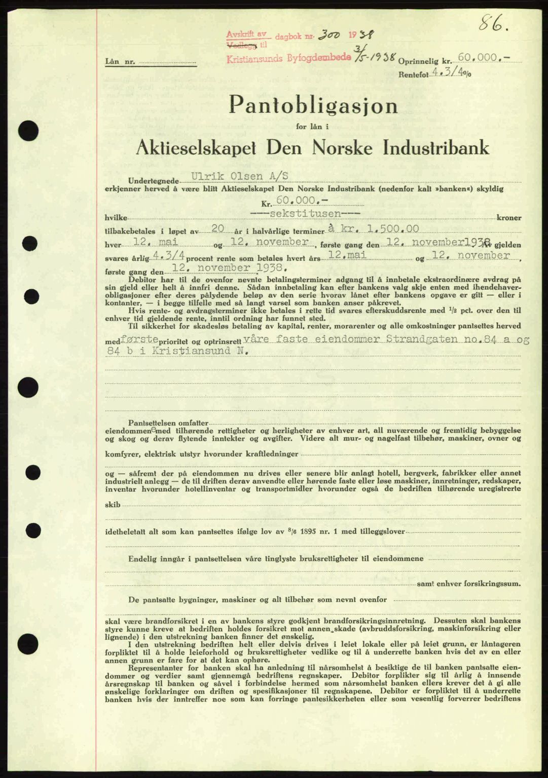 Kristiansund byfogd, SAT/A-4587/A/27: Mortgage book no. 31, 1938-1939, Diary no: : 300/1938