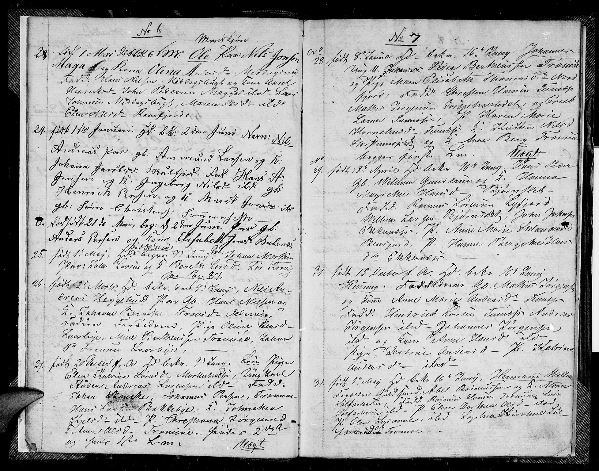 Tromsø sokneprestkontor/stiftsprosti/domprosti, AV/SATØ-S-1343/G/Gb/L0002klokker: Parish register (copy) no. 2, 1832-1833, p. 6-7