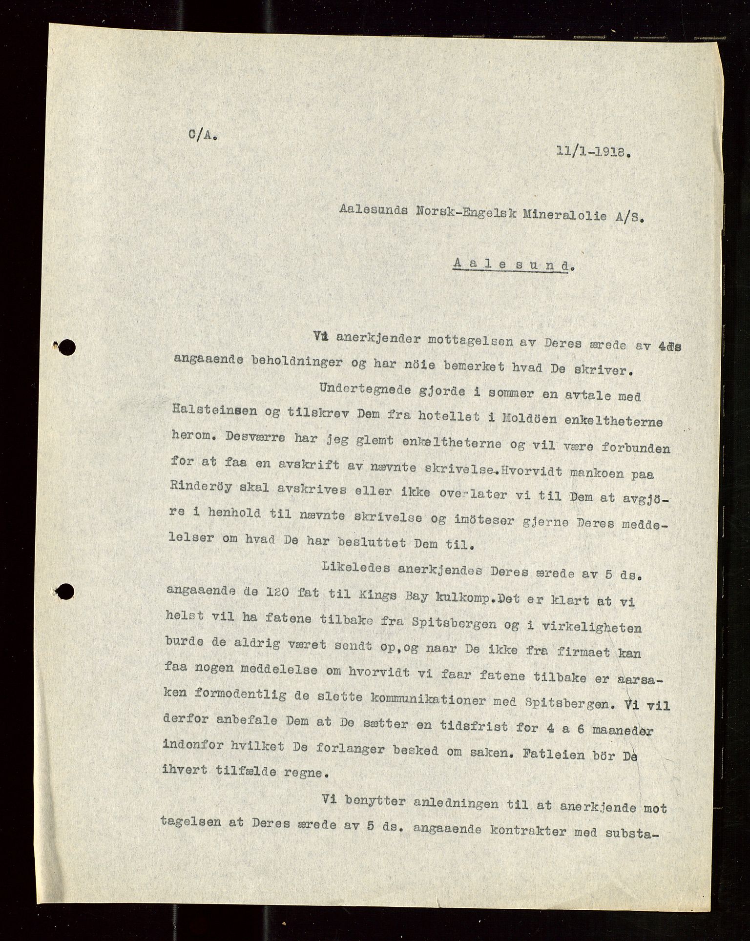 Pa 1521 - A/S Norske Shell, AV/SAST-A-101915/E/Ea/Eaa/L0022: Sjefskorrespondanse, 1918, p. 147