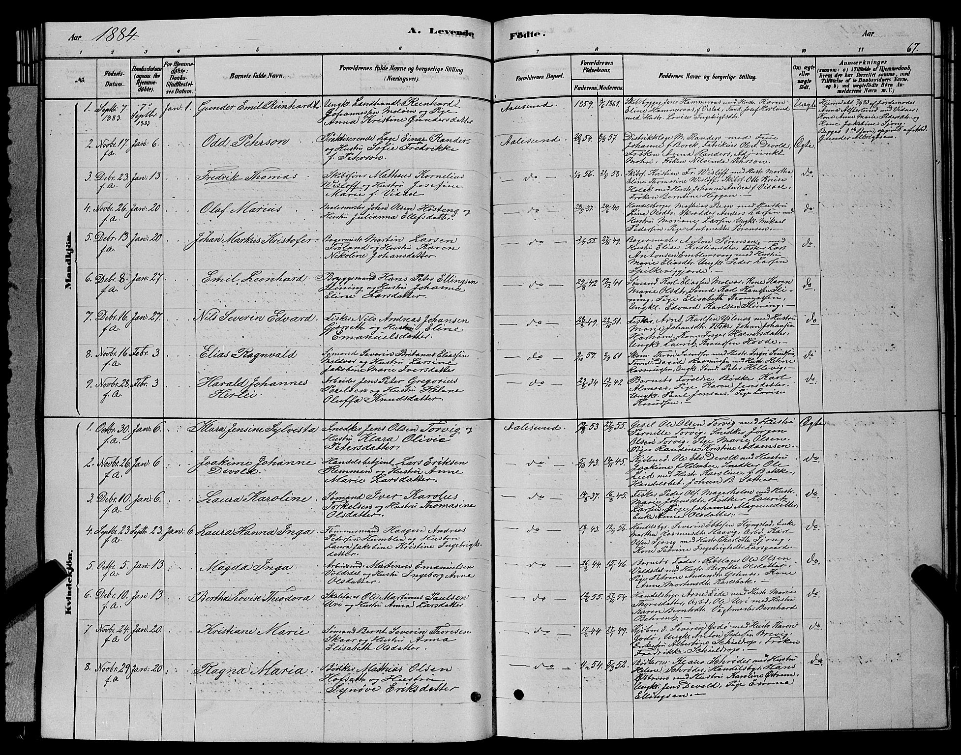 Ministerialprotokoller, klokkerbøker og fødselsregistre - Møre og Romsdal, SAT/A-1454/529/L0466: Parish register (copy) no. 529C03, 1878-1888, p. 67