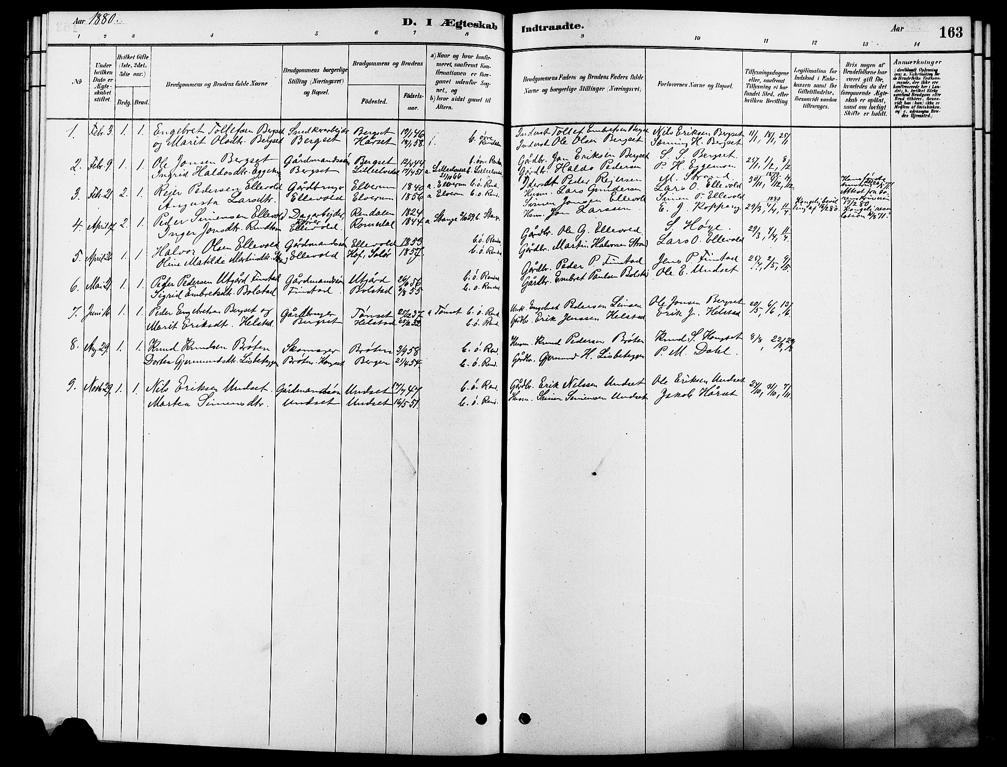 Rendalen prestekontor, AV/SAH-PREST-054/H/Ha/Hab/L0003: Parish register (copy) no. 3, 1879-1904, p. 163