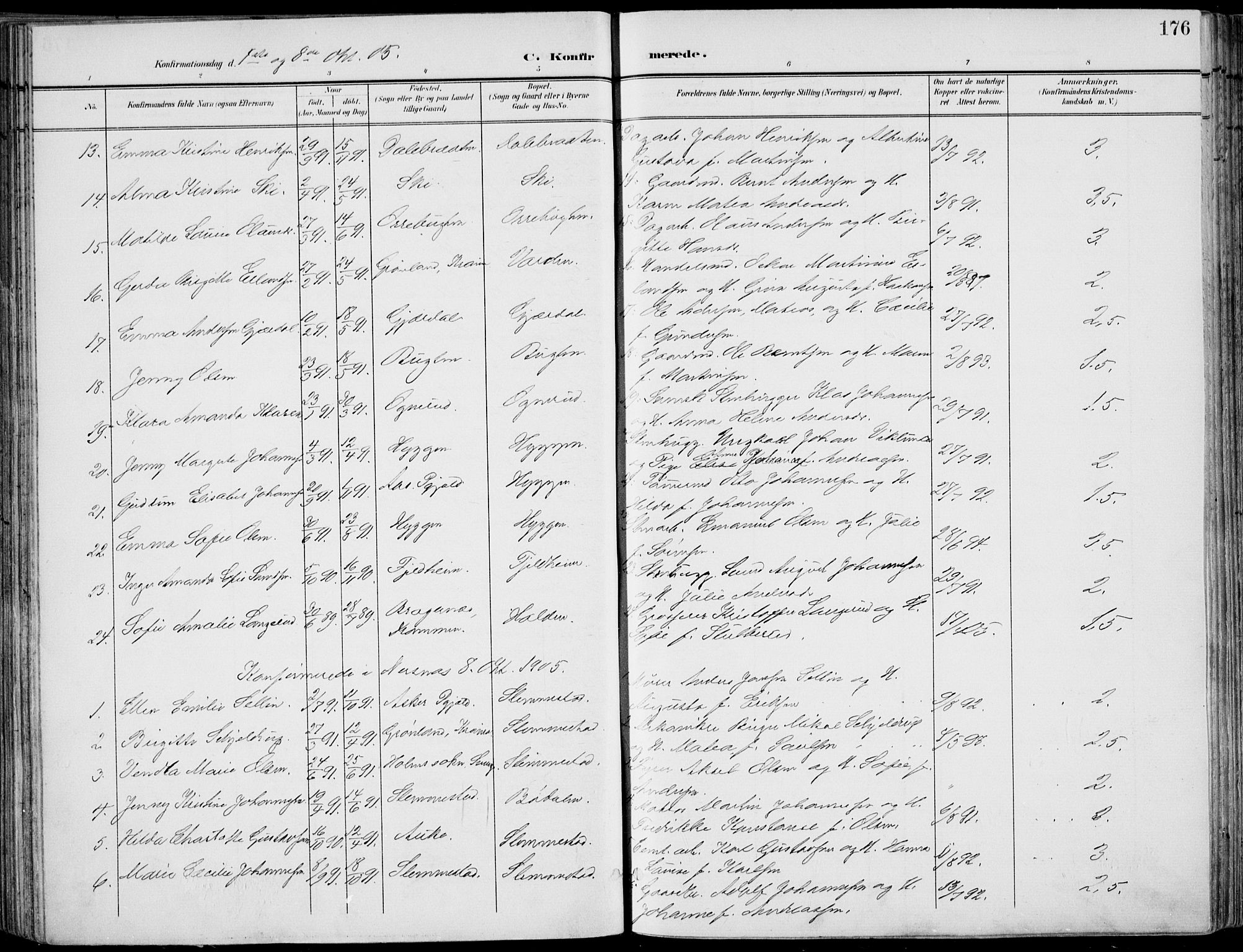 Røyken kirkebøker, AV/SAKO-A-241/F/Fa/L0009: Parish register (official) no. 9, 1898-1911, p. 176