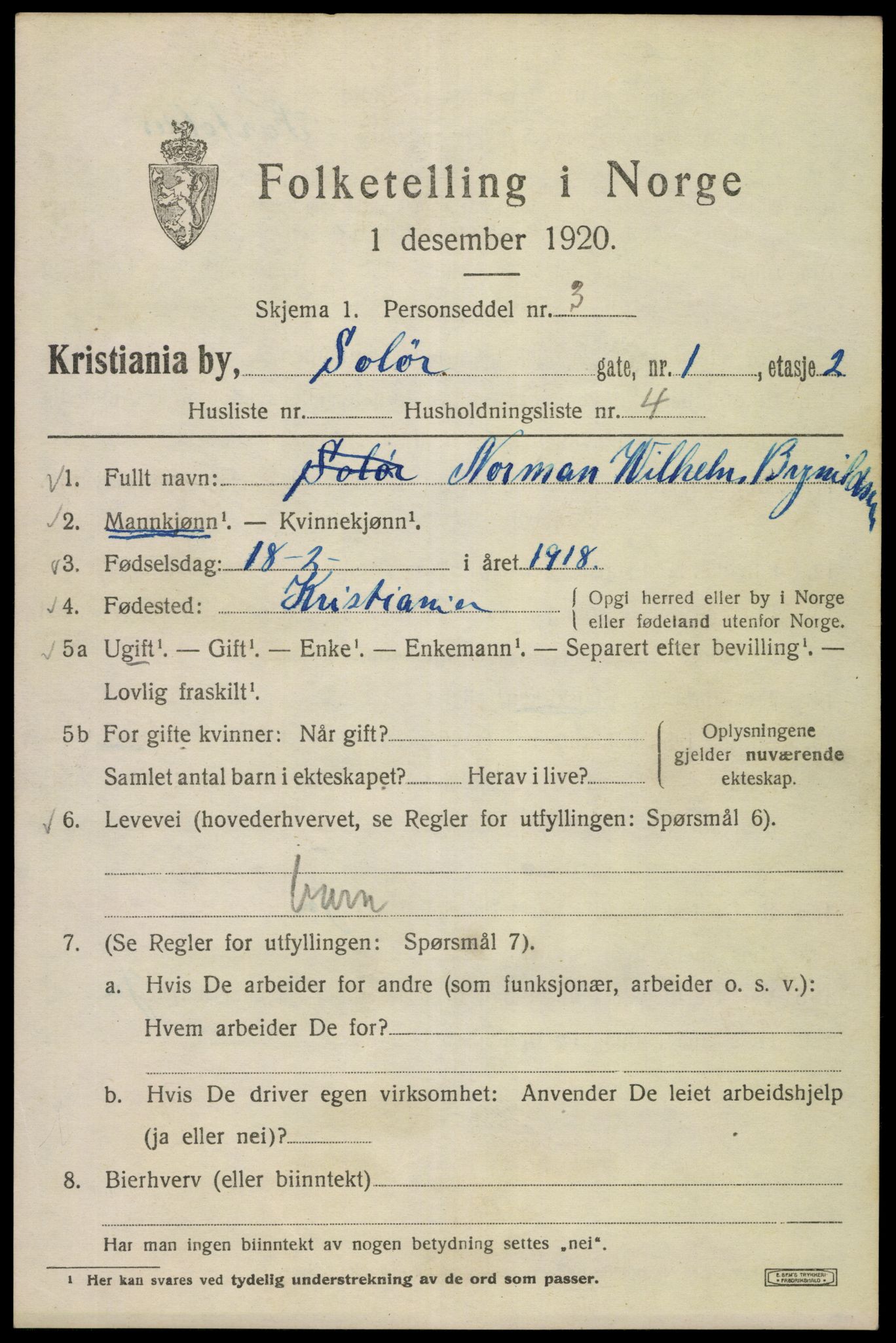 SAO, 1920 census for Kristiania, 1920, p. 528023