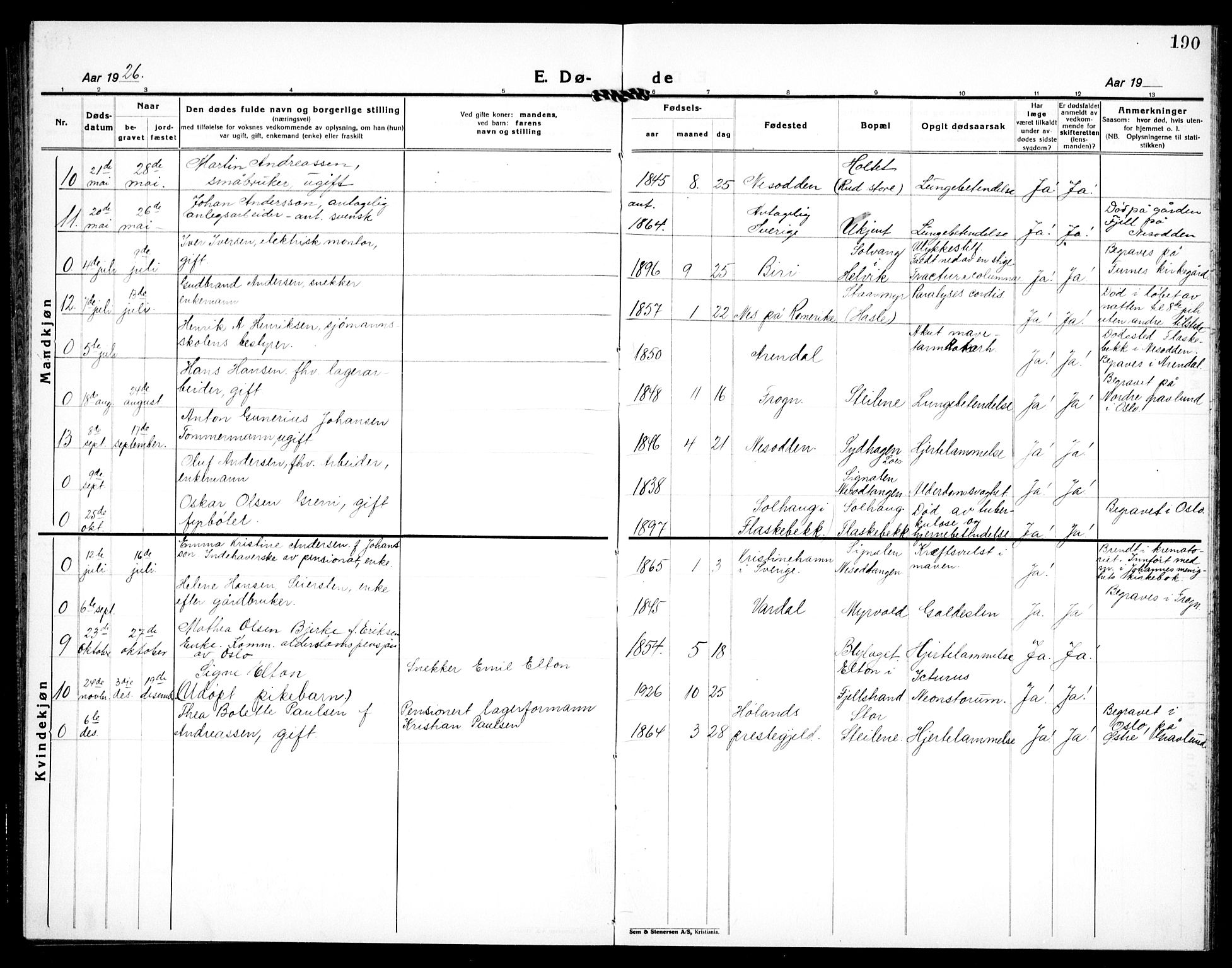 Nesodden prestekontor Kirkebøker, AV/SAO-A-10013/G/Ga/L0003: Parish register (copy) no. I 3, 1924-1939, p. 190