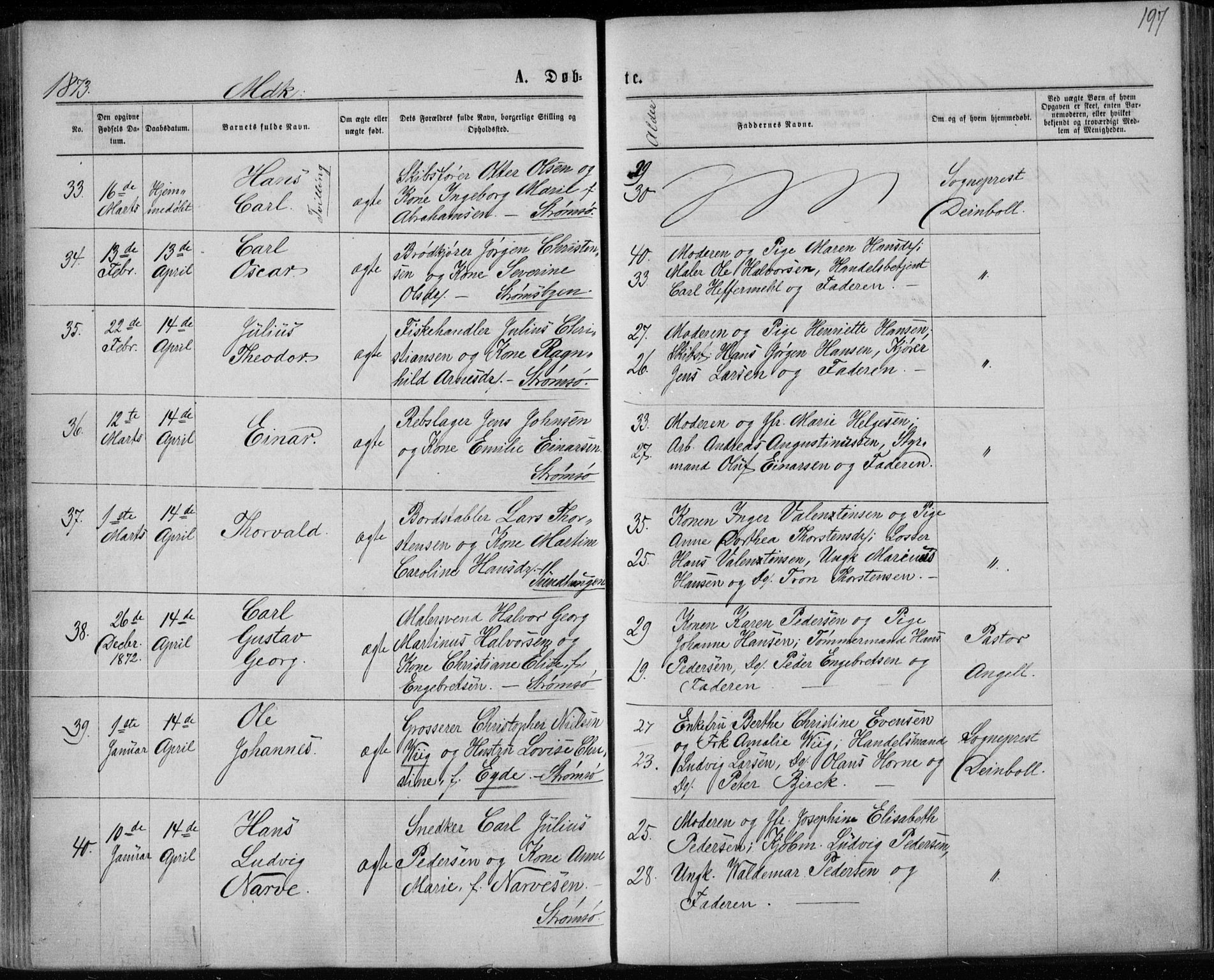 Strømsø kirkebøker, SAKO/A-246/F/Fa/L0016: Parish register (official) no. I 16, 1868-1873, p. 197