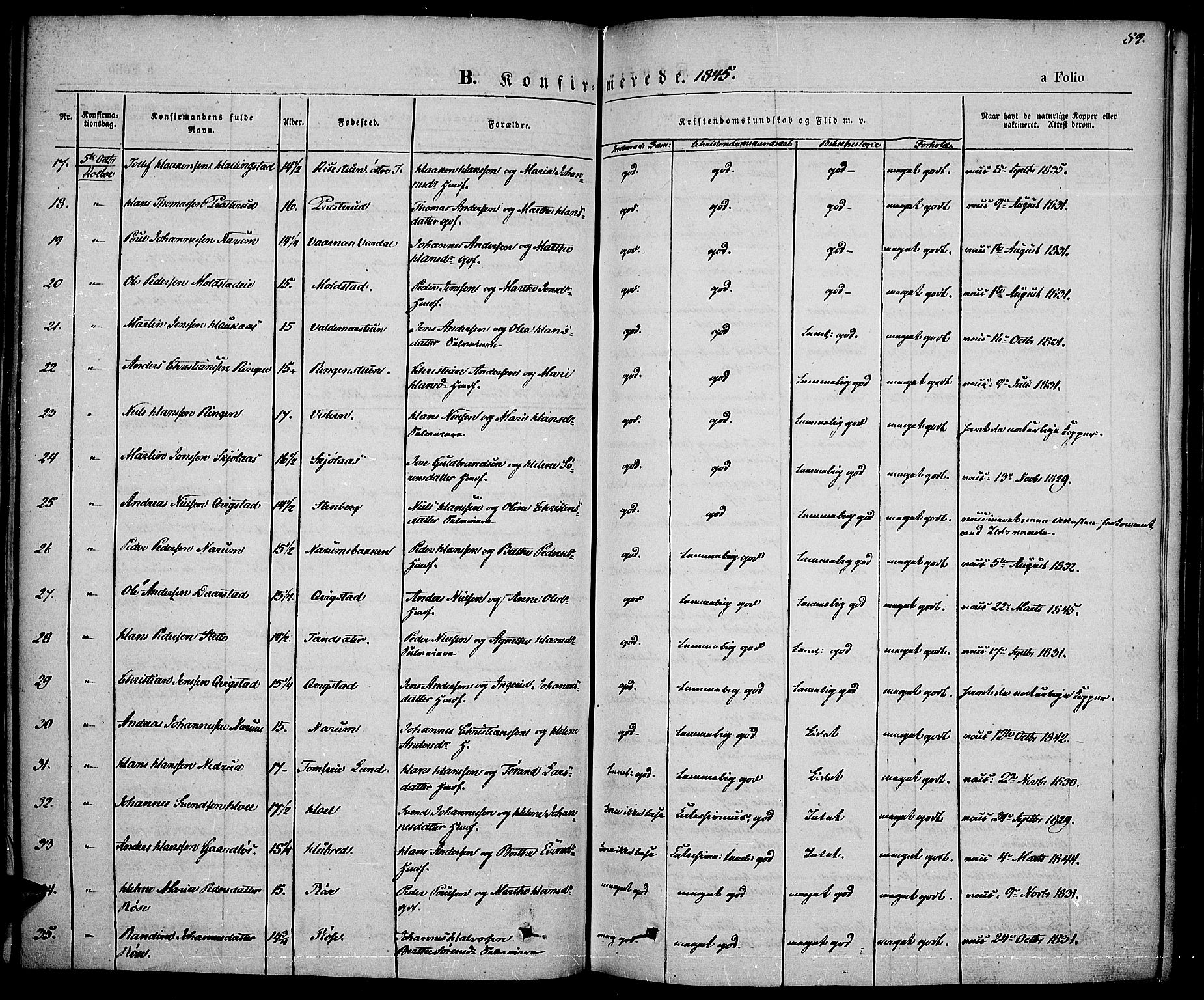 Vestre Toten prestekontor, SAH/PREST-108/H/Ha/Haa/L0004: Parish register (official) no. 4, 1844-1849, p. 89