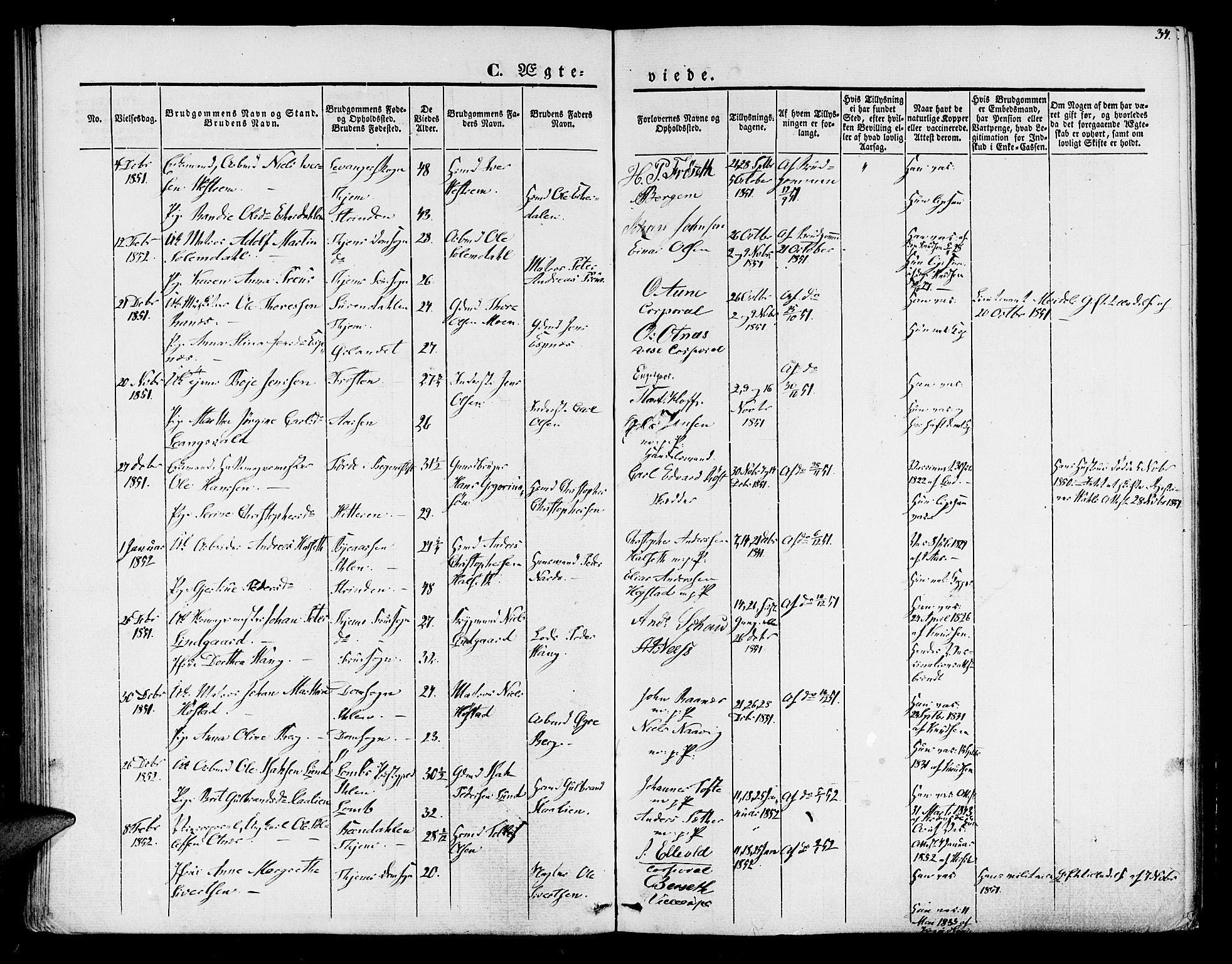 Ministerialprotokoller, klokkerbøker og fødselsregistre - Sør-Trøndelag, SAT/A-1456/602/L0111: Parish register (official) no. 602A09, 1844-1867, p. 34