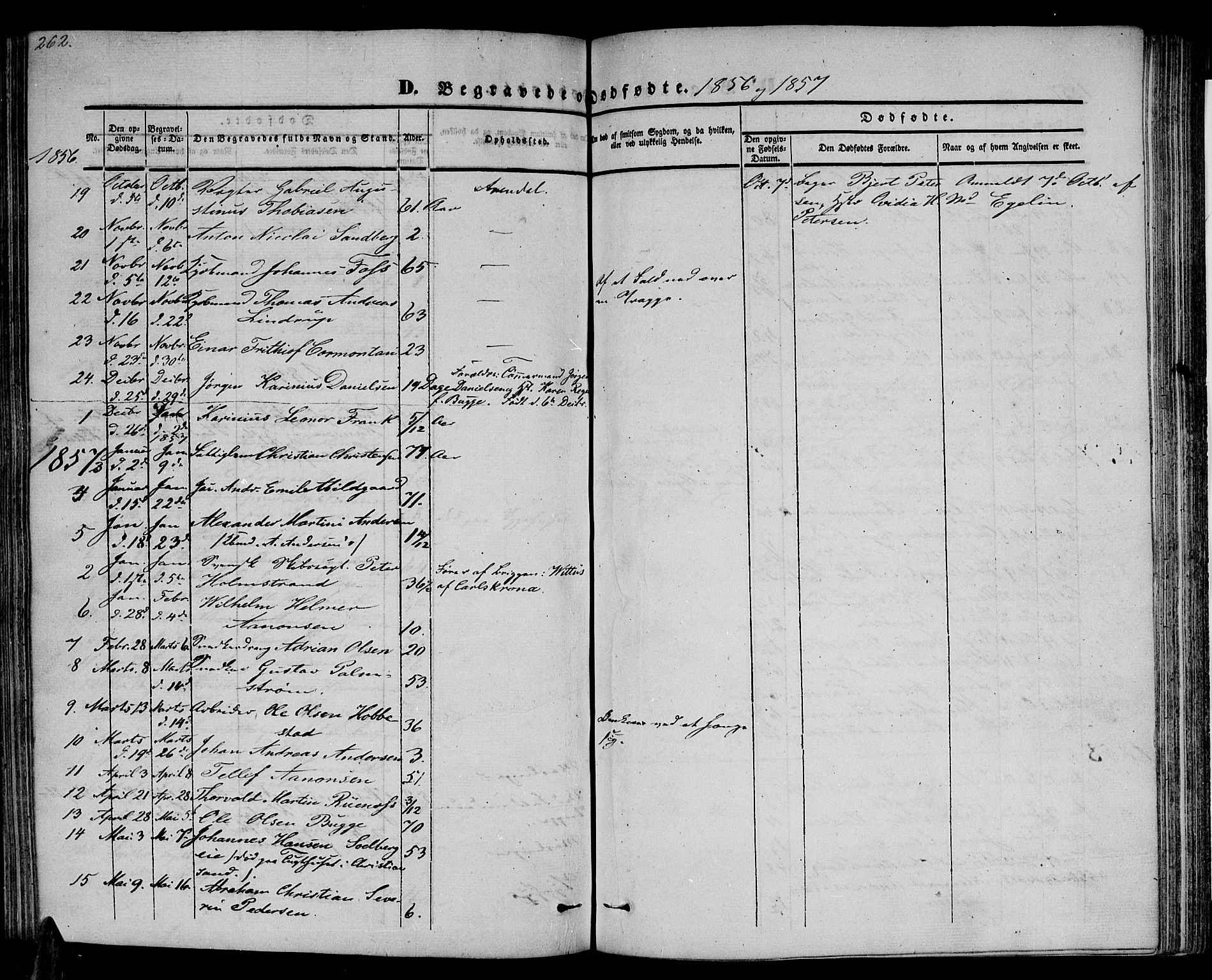 Arendal sokneprestkontor, Trefoldighet, AV/SAK-1111-0040/F/Fb/L0002: Parish register (copy) no. B 2, 1838-1860, p. 262