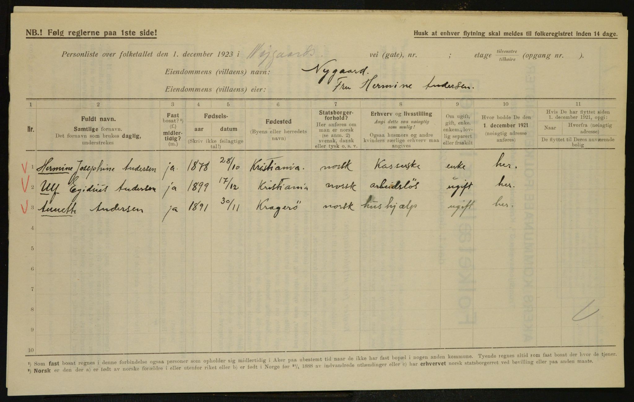 , Municipal Census 1923 for Aker, 1923, p. 29026