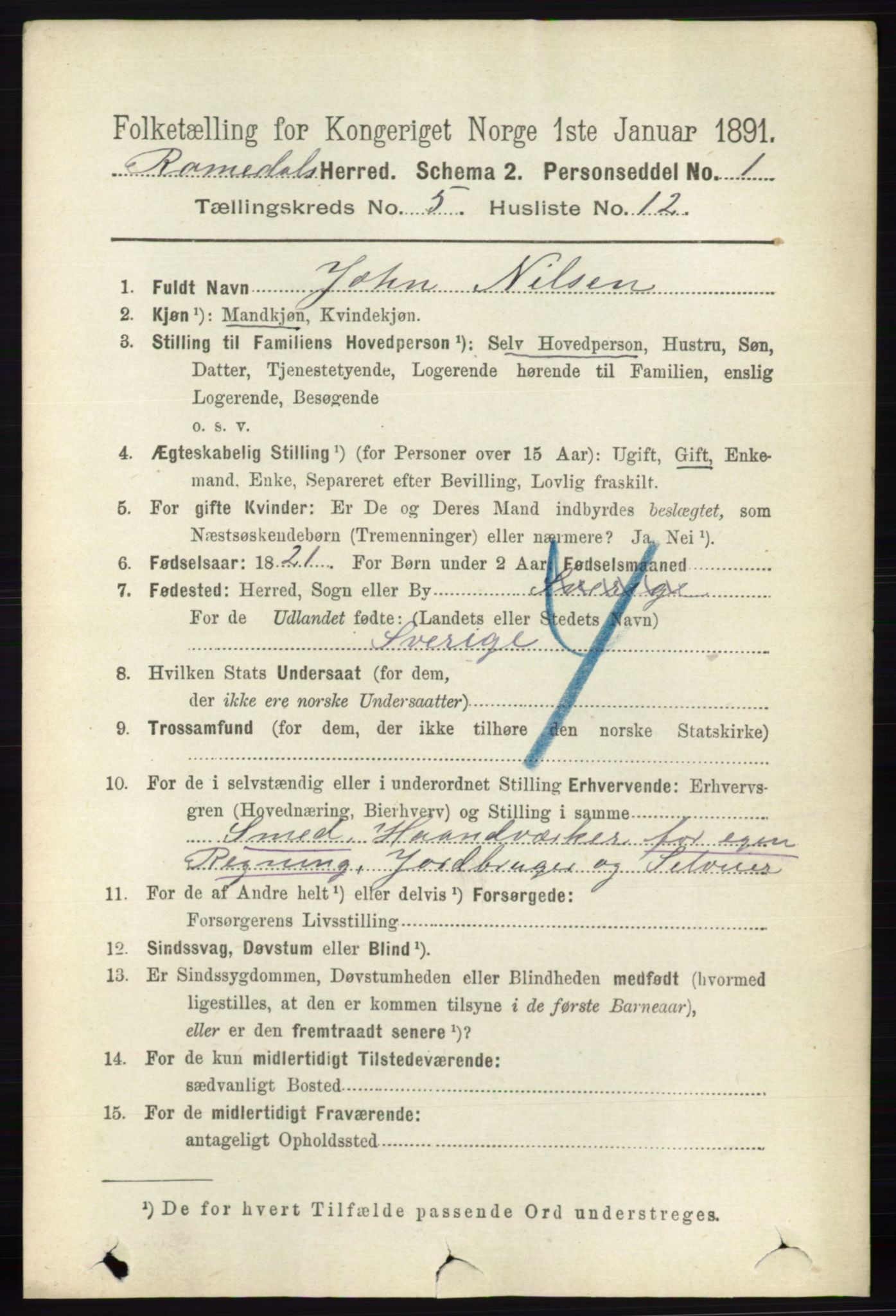 RA, 1891 census for 0416 Romedal, 1891, p. 2516