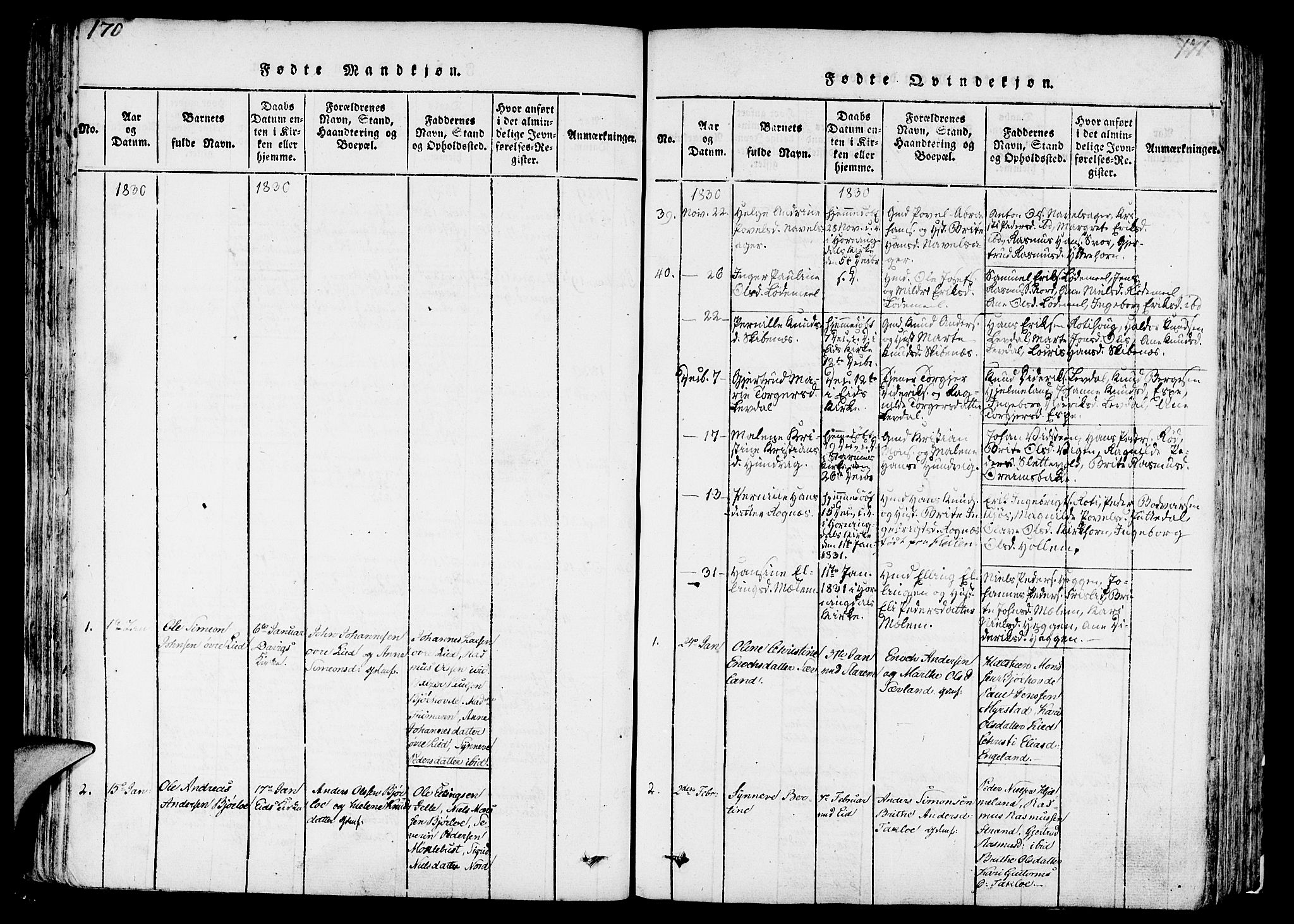 Eid sokneprestembete, AV/SAB-A-82301/H/Haa/Haaa/L0005: Parish register (official) no. A 5, 1816-1830, p. 170-171