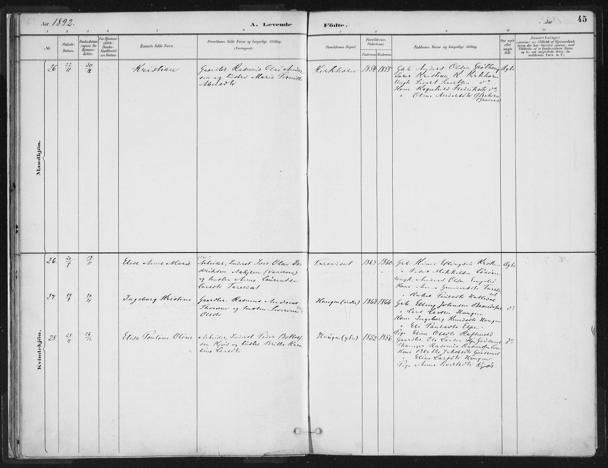 Hornindal sokneprestembete, AV/SAB-A-82401/H/Haa/Haaa/L0003/0001: Parish register (official) no. A 3A, 1887-1917, p. 45