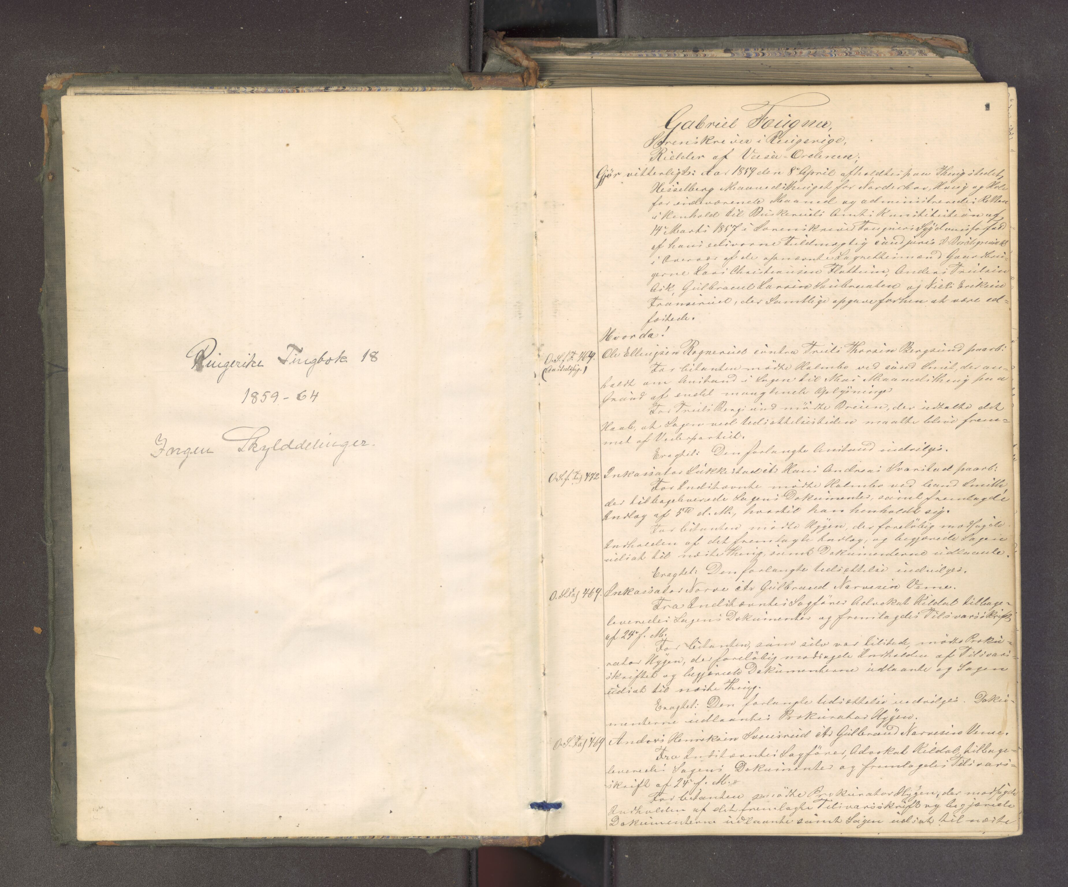Ringerike sorenskriveri, AV/SAKO-A-105/F/Fa/Faa/L0010: Tingbok, 1859-1864, p. 1a