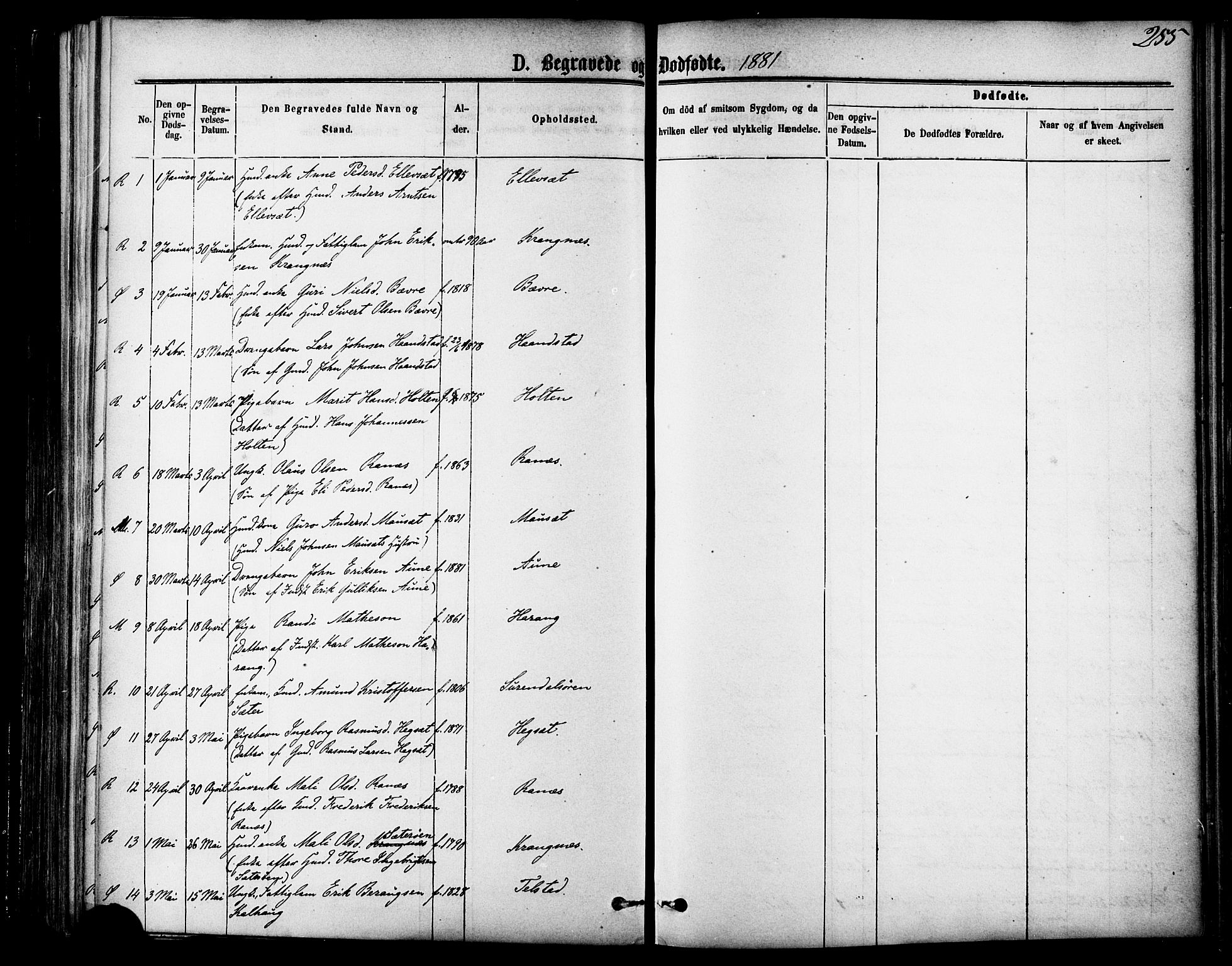 Ministerialprotokoller, klokkerbøker og fødselsregistre - Møre og Romsdal, AV/SAT-A-1454/595/L1046: Parish register (official) no. 595A08, 1874-1884, p. 255