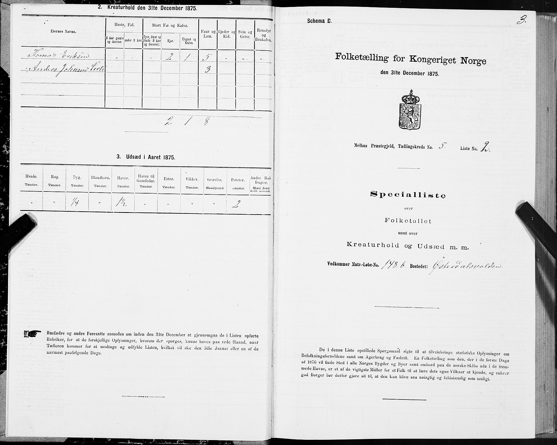 SAT, 1875 census for 1653P Melhus, 1875, p. 4003