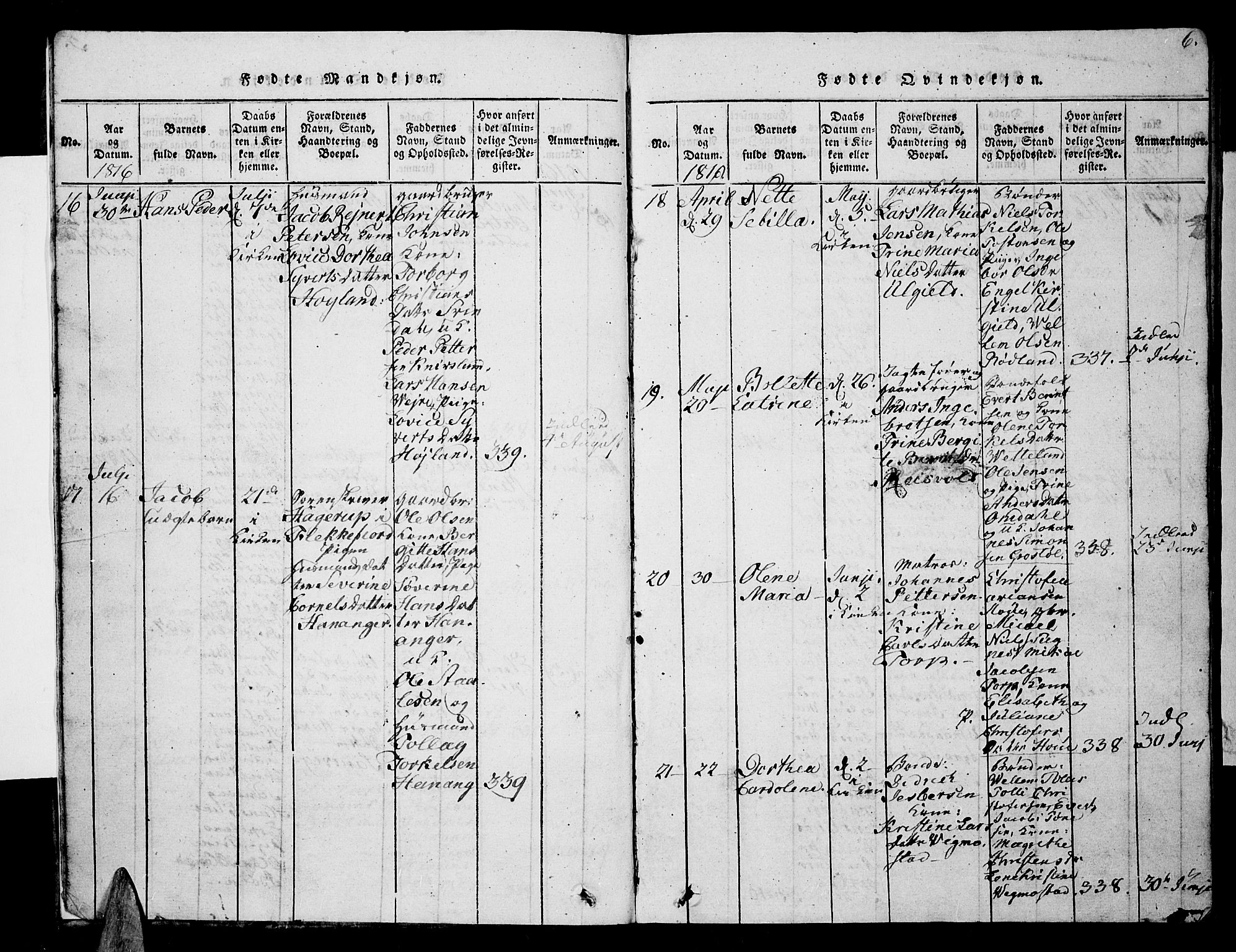 Lista sokneprestkontor, AV/SAK-1111-0027/F/Fb/L0001: Parish register (copy) no. B 1, 1816-1832, p. 6