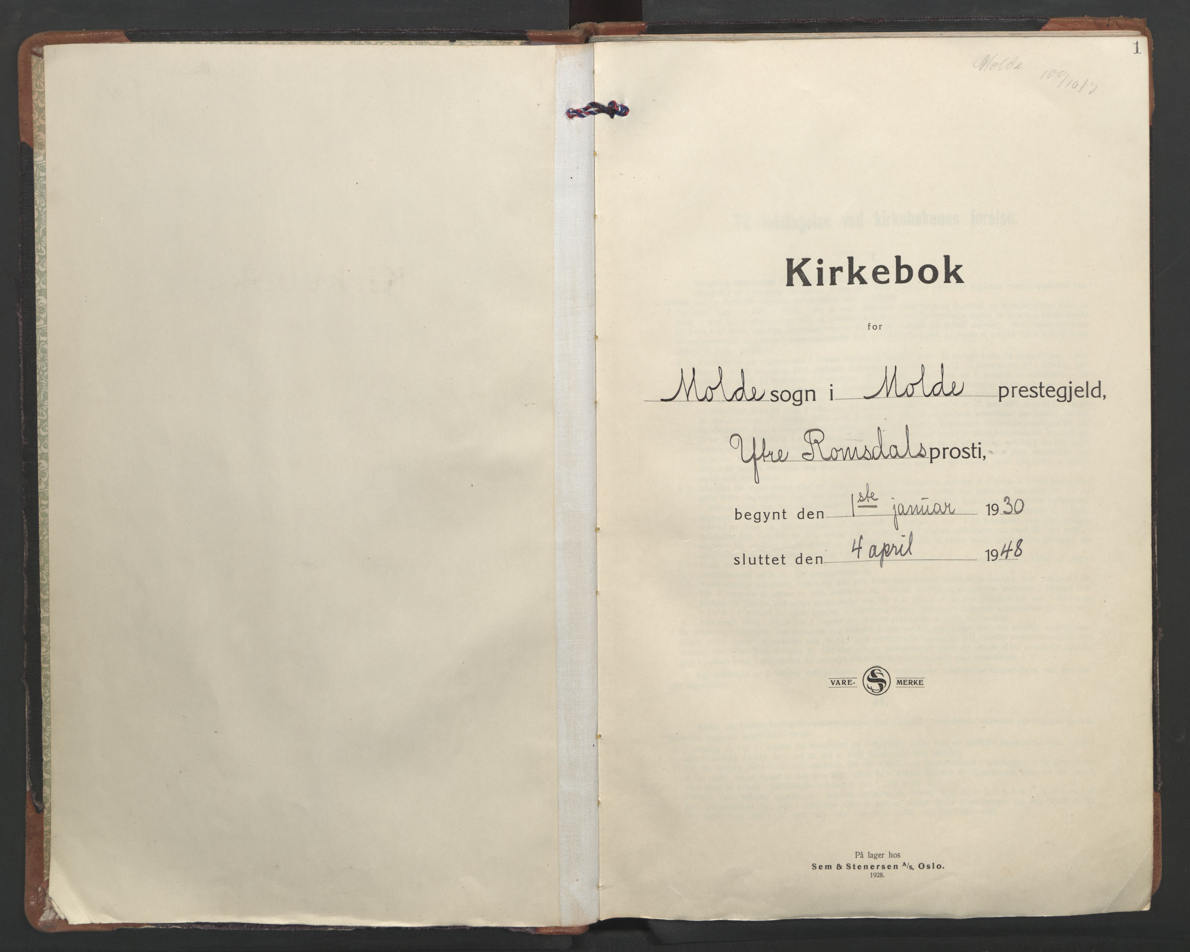 Ministerialprotokoller, klokkerbøker og fødselsregistre - Møre og Romsdal, SAT/A-1454/558/L0699: Parish register (official) no. 558A13, 1930-1948, p. 1