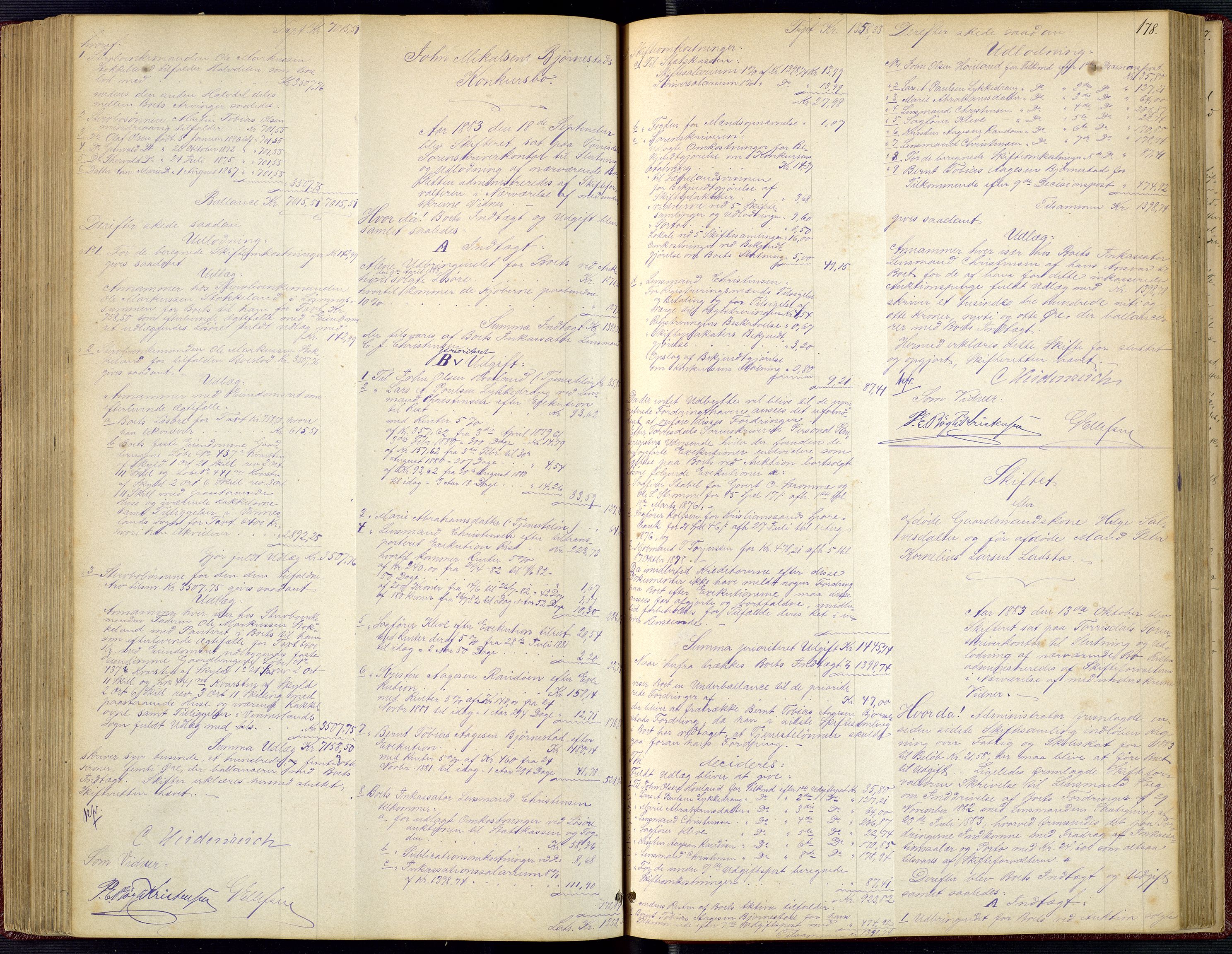 Torridal sorenskriveri, SAK/1221-0012/H/Hc/L0034: Skifteutlodningsprotokoll med navneregister nr. 3, 1877-1888, p. 178