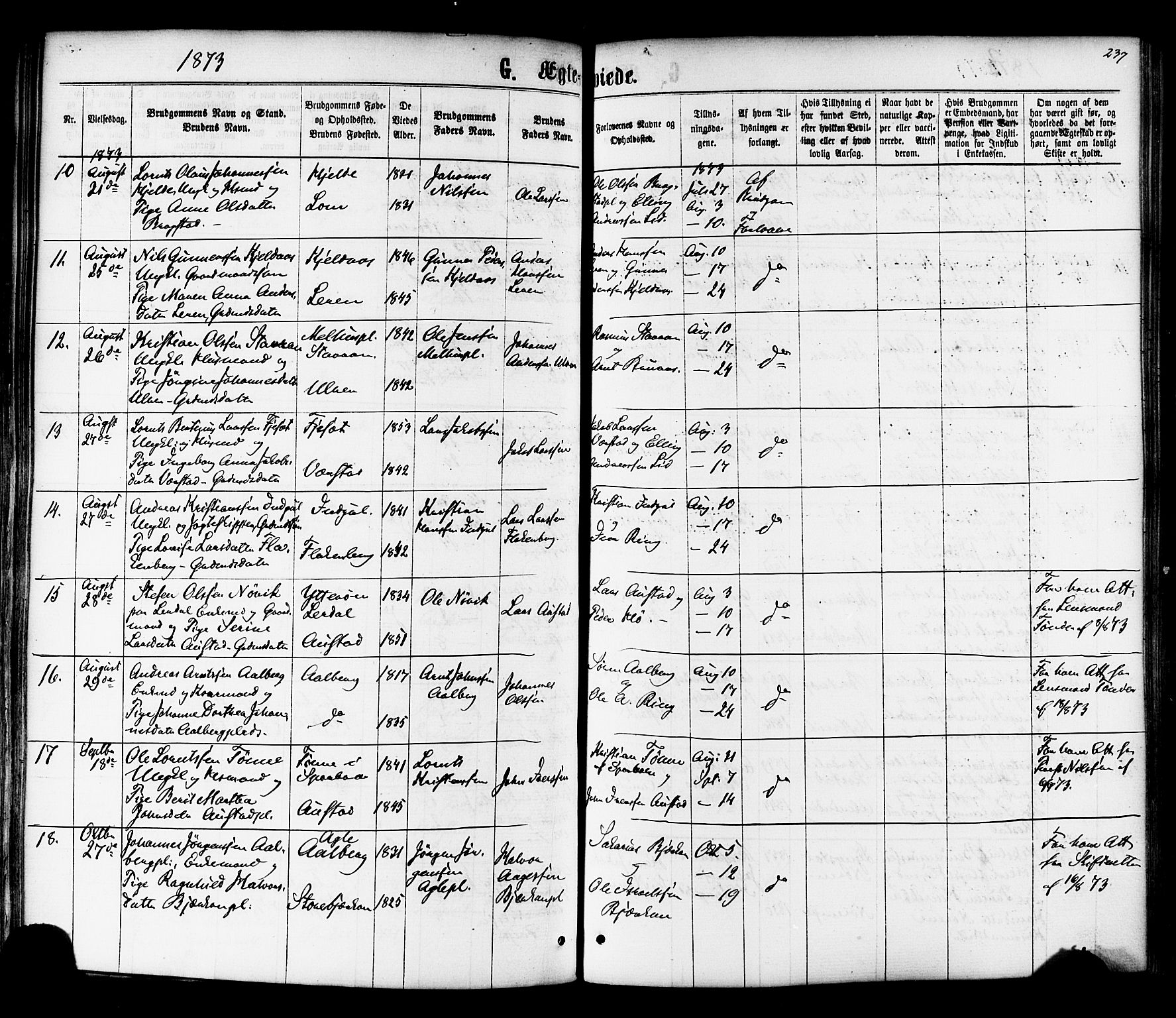 Ministerialprotokoller, klokkerbøker og fødselsregistre - Nord-Trøndelag, AV/SAT-A-1458/730/L0284: Parish register (official) no. 730A09, 1866-1878, p. 237