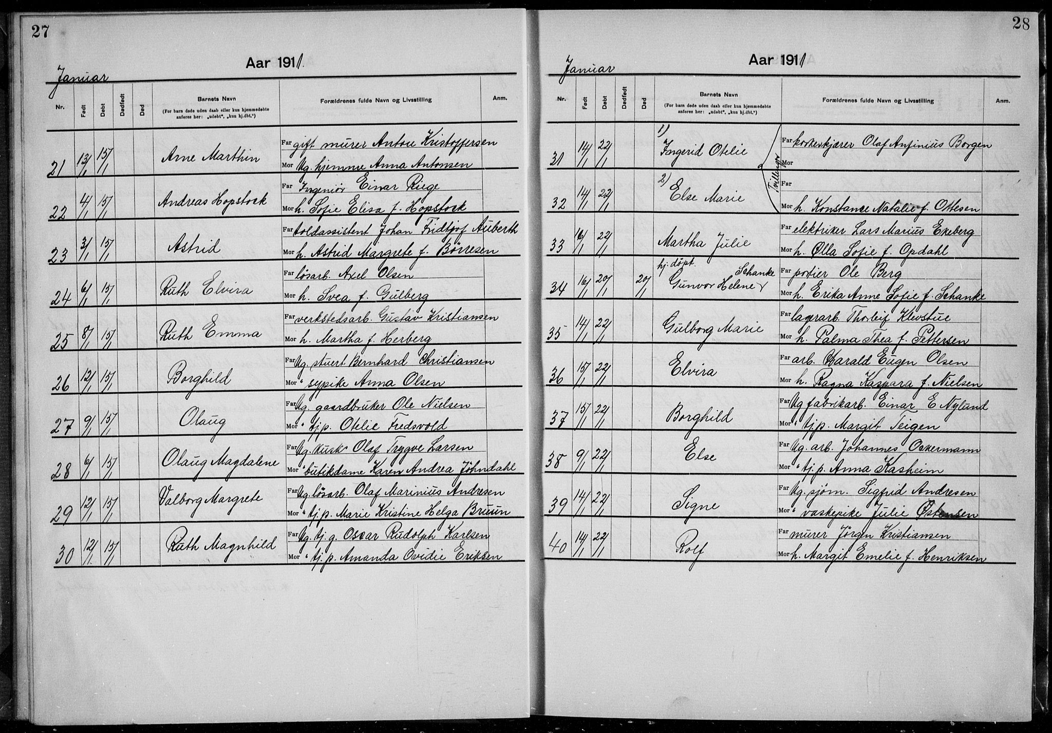 Rikshospitalet prestekontor Kirkebøker, AV/SAO-A-10309b/K/L0007/0001: Baptism register no. 7.1, 1910-1912, p. 27-28